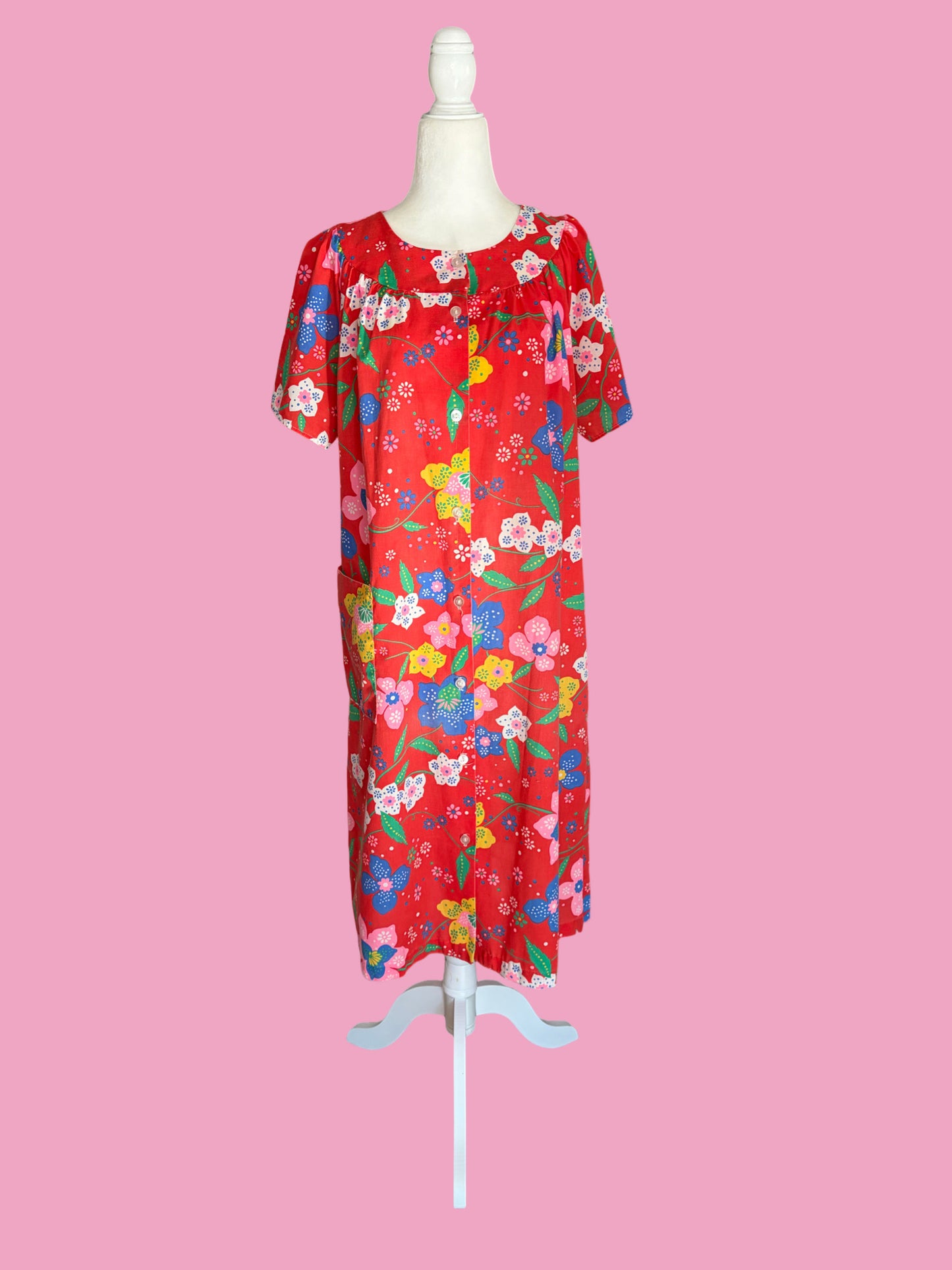 1960s Groovy Cotton Flower Power House Dress