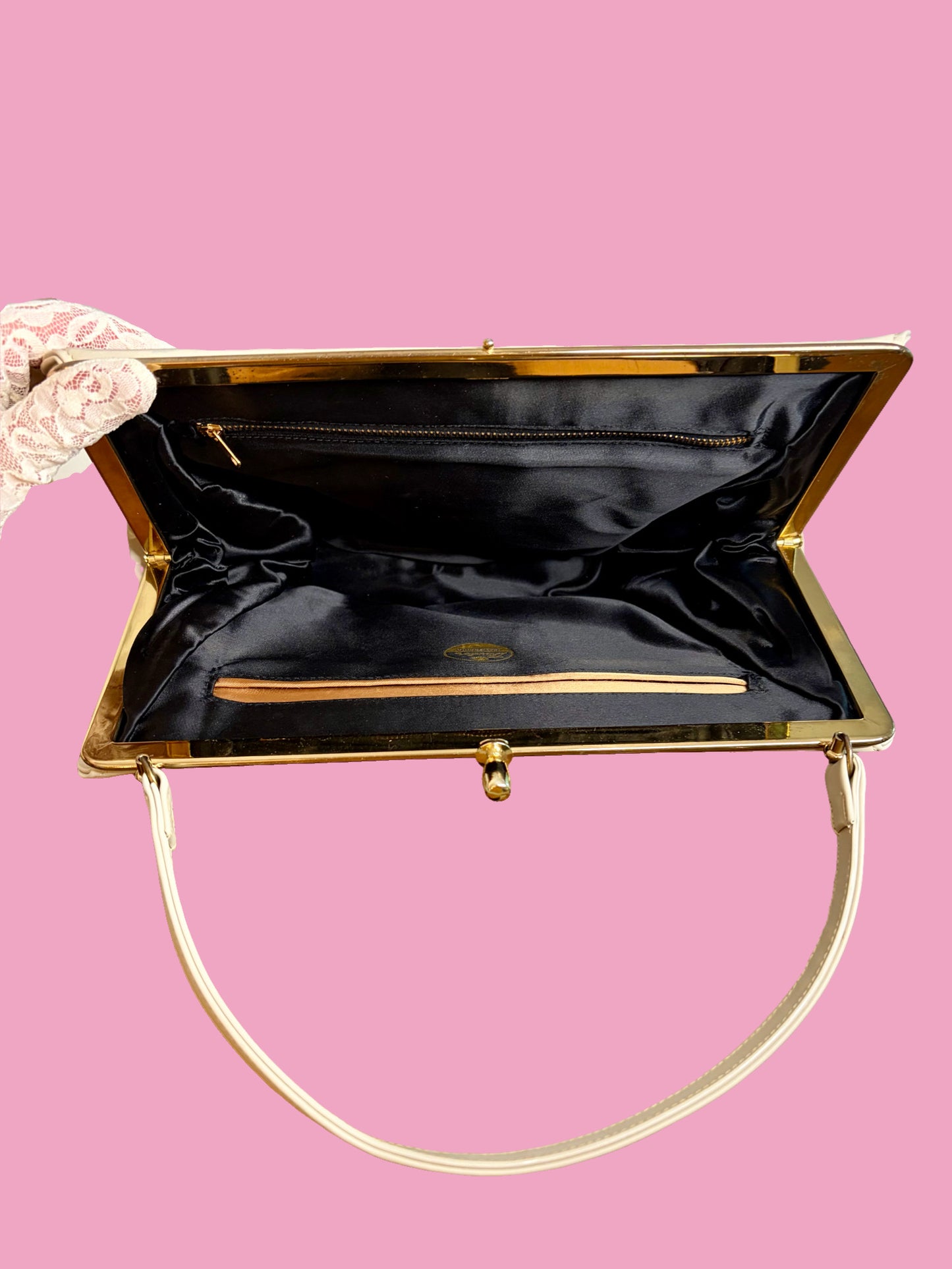1950s Mid Century Cream Vinyl Handbag by Theodor California