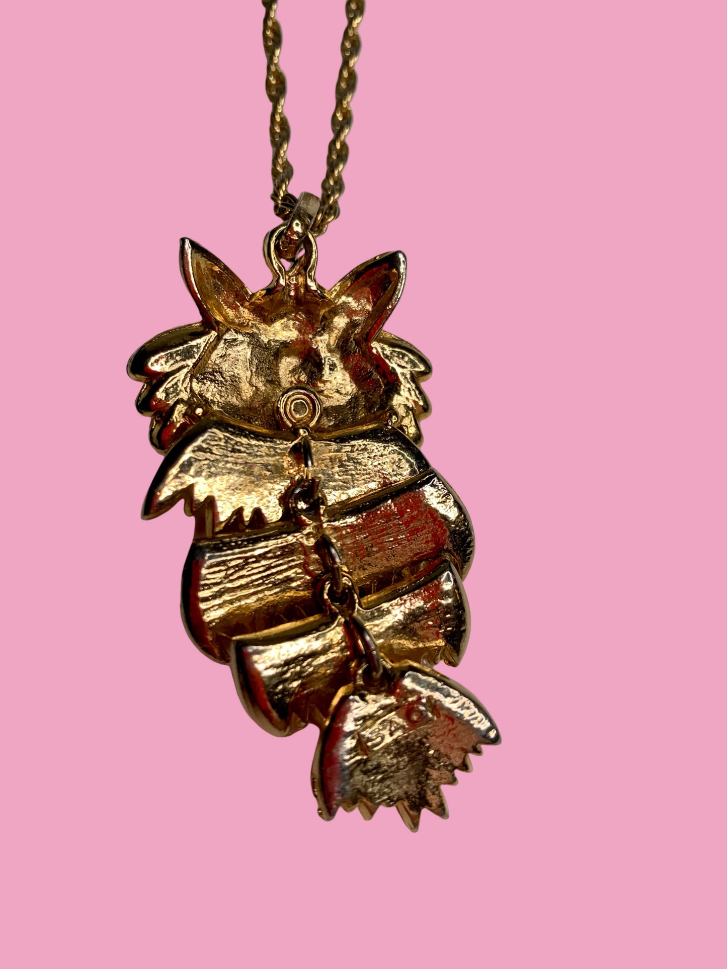 1970s Articulated Owl Pendant Necklace