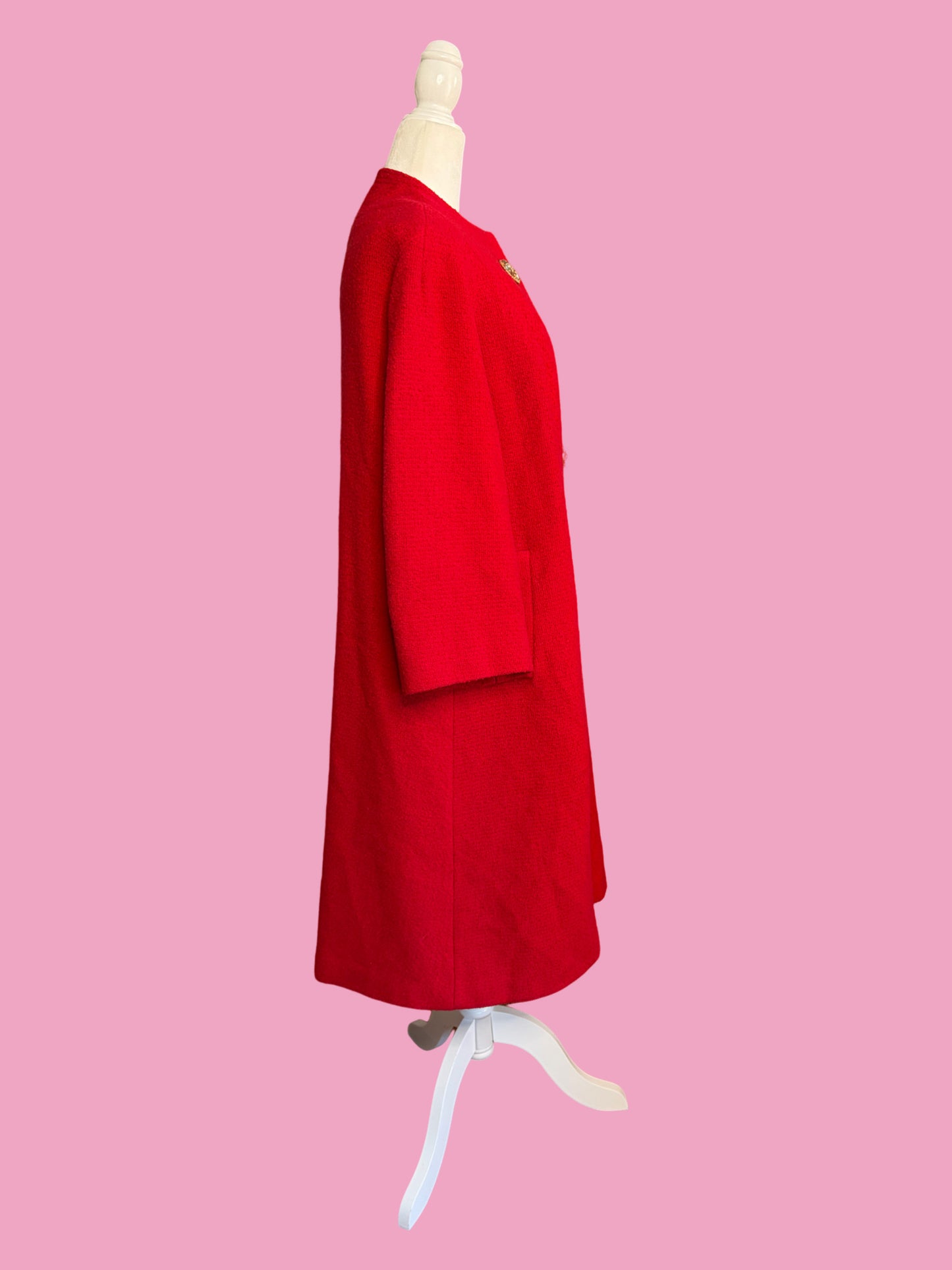 1950s Red Wool/Rhinestone Swing Coat