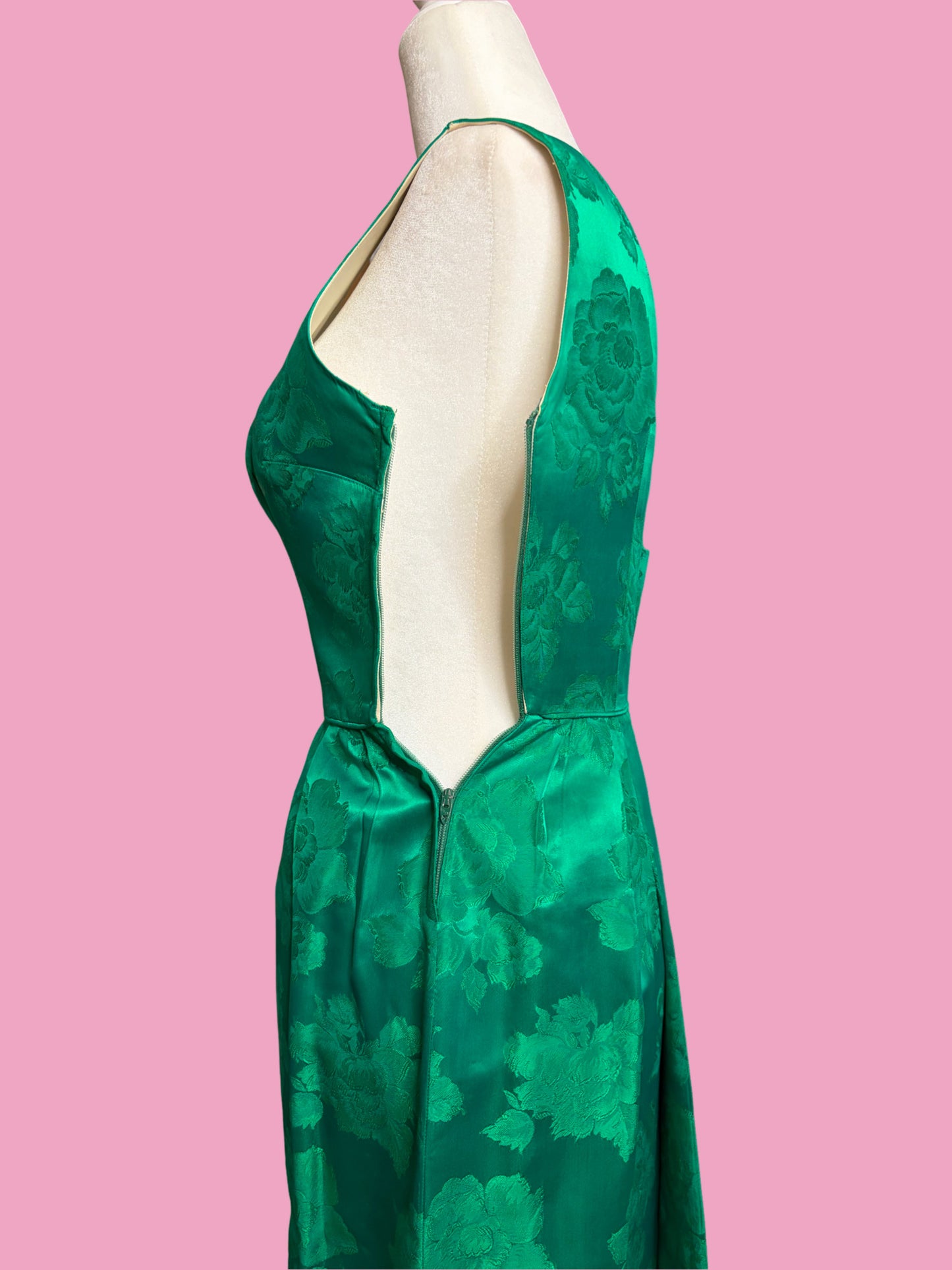 1950s Emerald Floral Brocade Party Dress with Matching Jacket