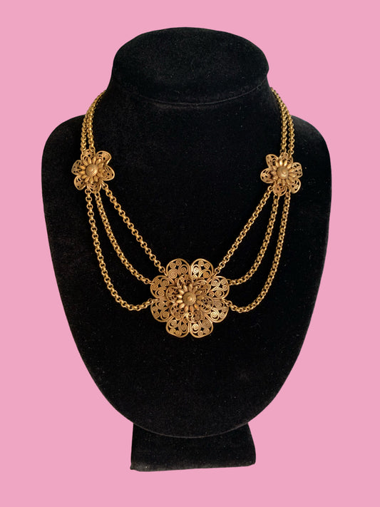 Festoon Bib Brass Filigree Necklace