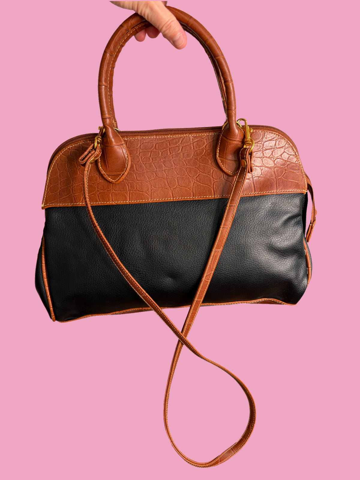1980s Deadstock NWT Two Toned Crocodile Embossed Faux Leather Handbag by Capezio