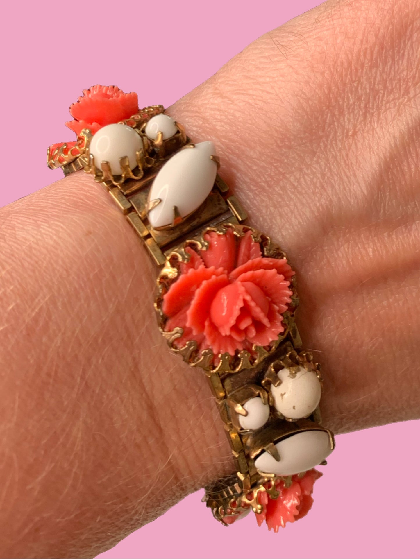 Mid Century Carved Celluloid Rose Bracelet