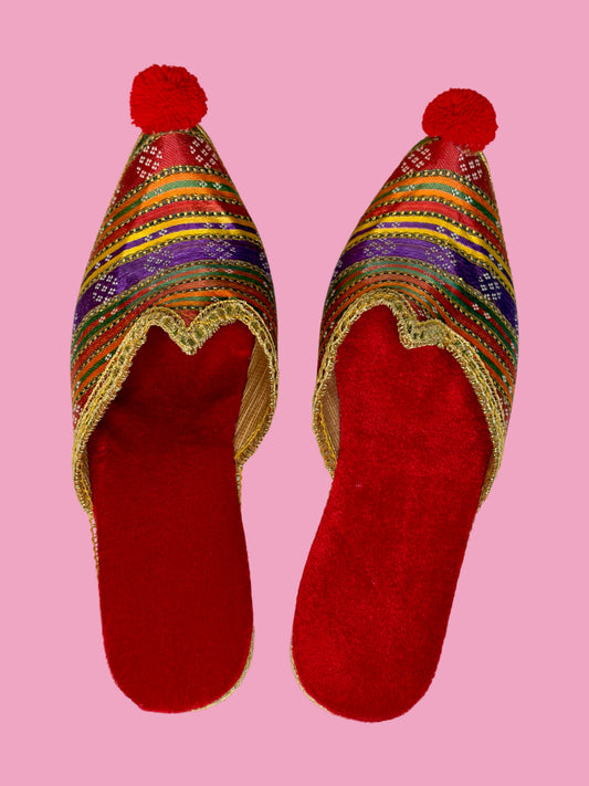 Vintage Handmade Rainbow Silk Harem Slippers