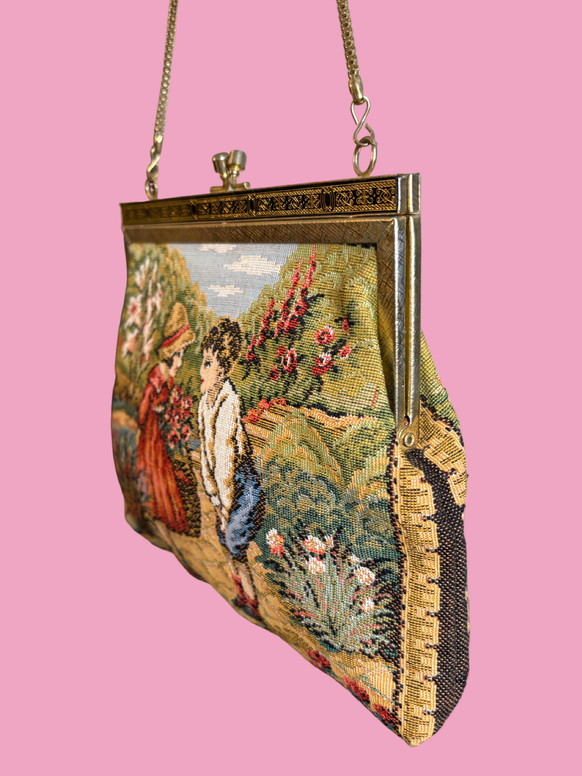 1950s Vintage “Children in Garden” Tapestry Handbag