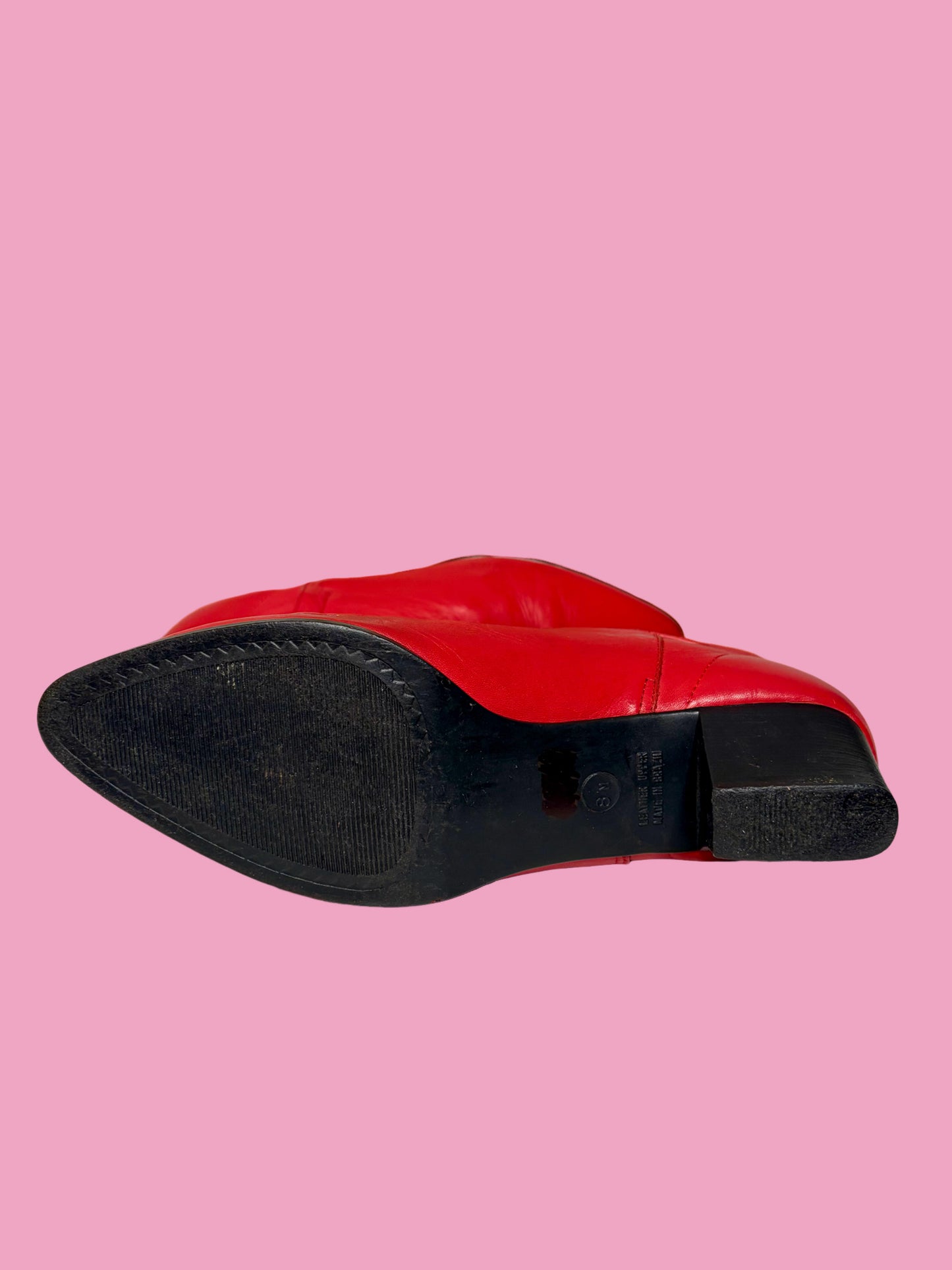 1980s Cherry Red Leather Cuffed Ankle Booties