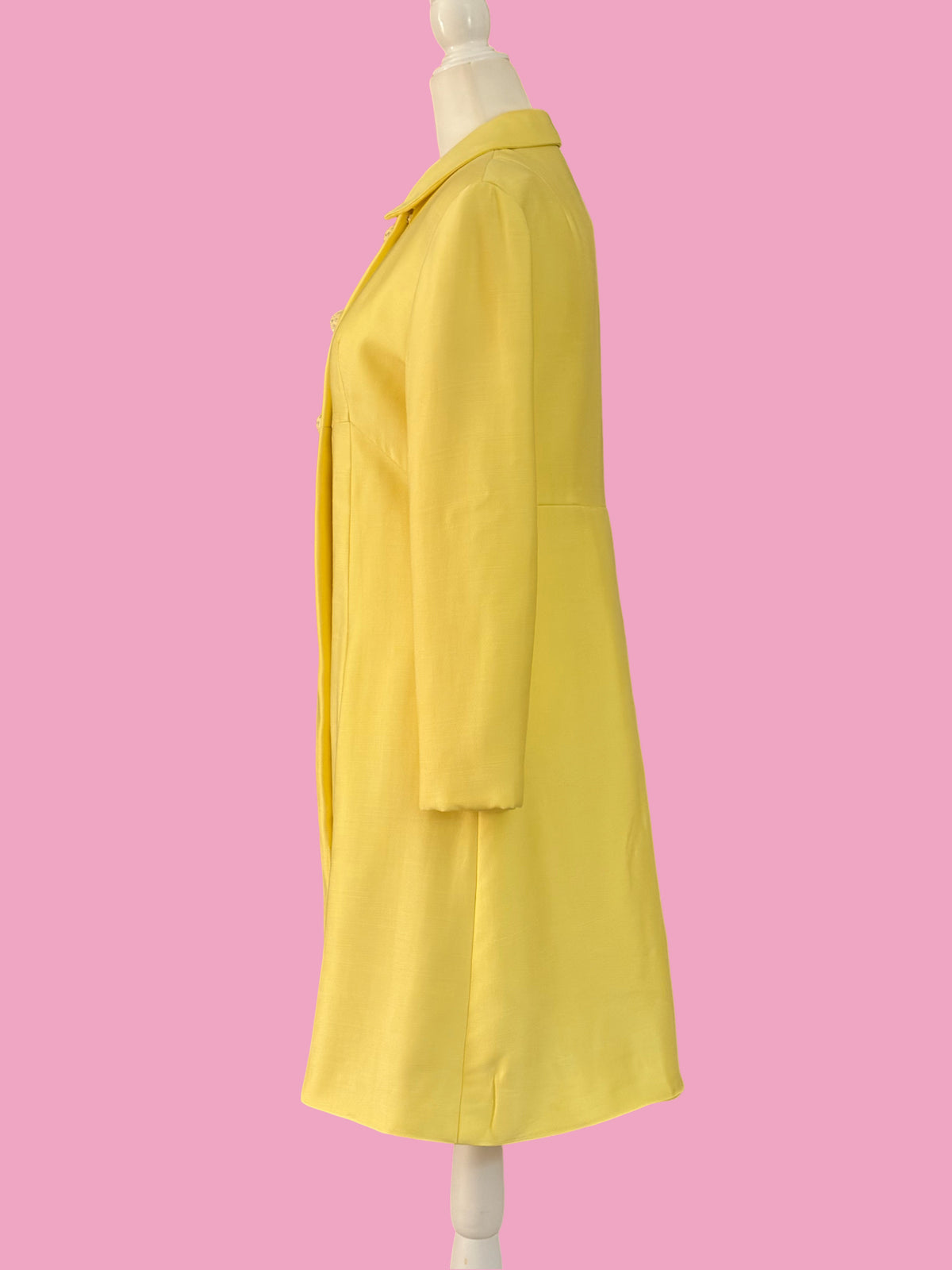 1960s Vintage Yellow Coat w/ Lucite/Rhinestone Buttons