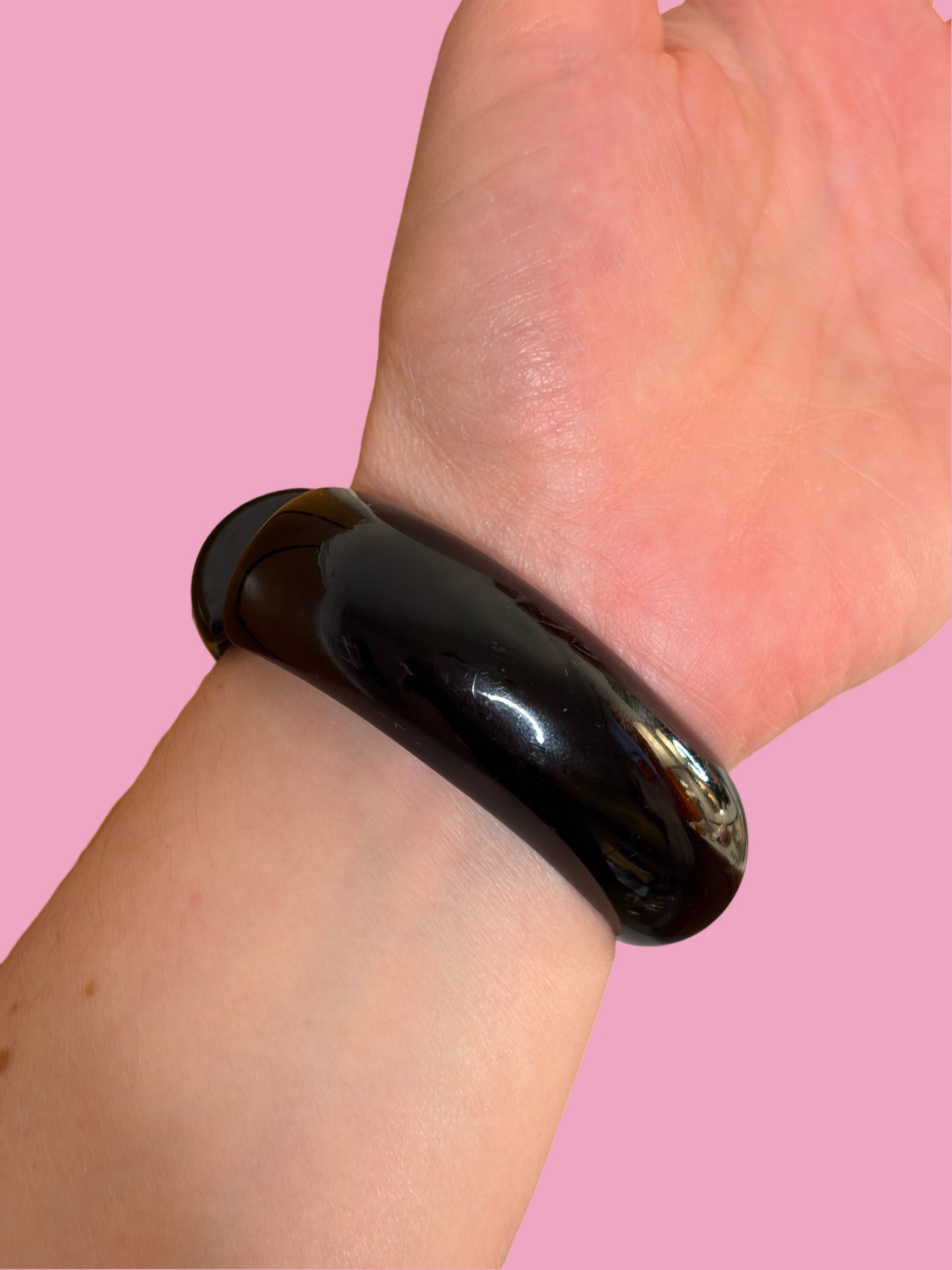 1950s Unsigned Weiss Black Thermoset Clear Rhinestone Clamper Bracelet