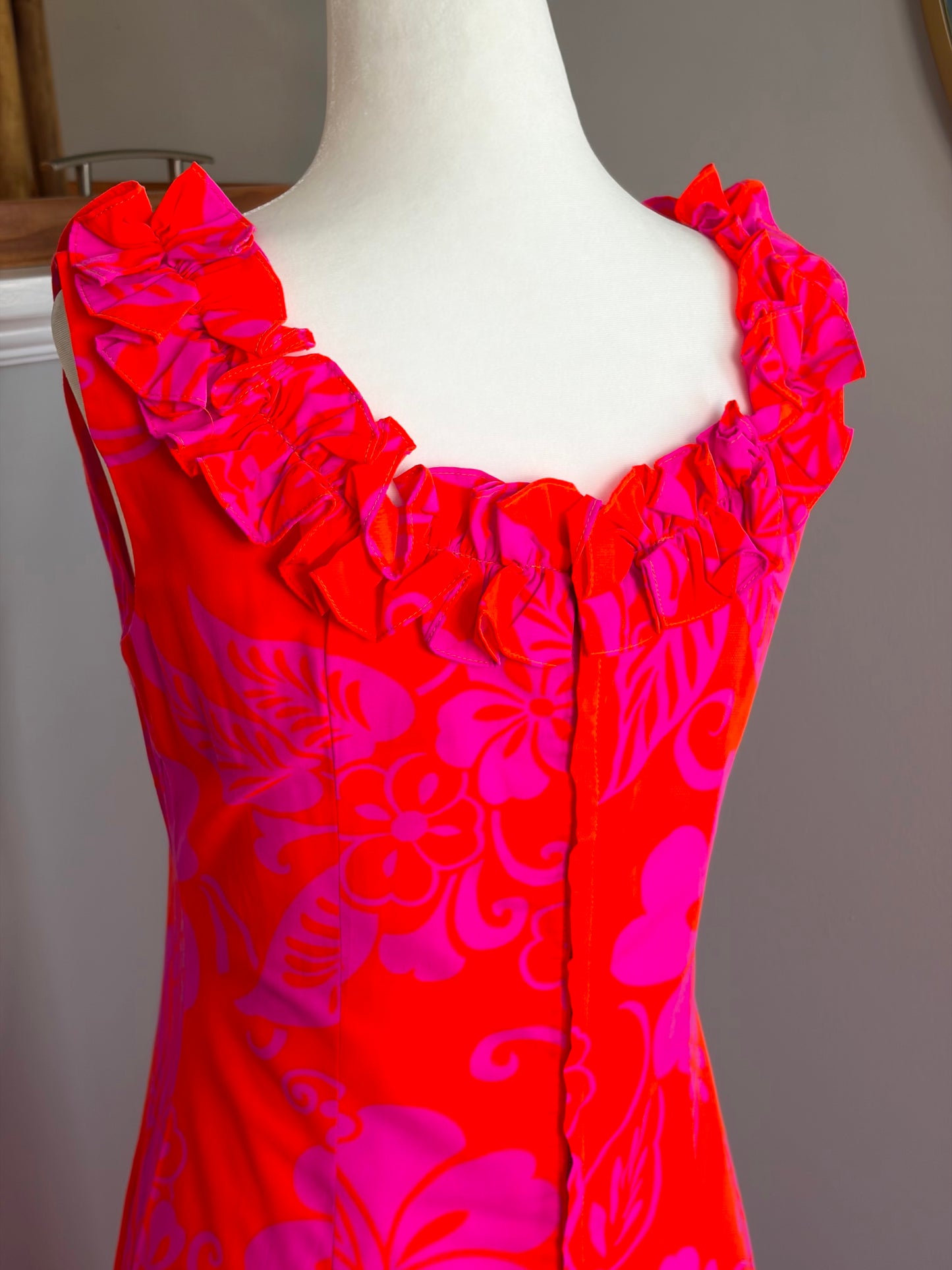 1960s Hale Muu Hawaiian Day Glo Tiki Dress