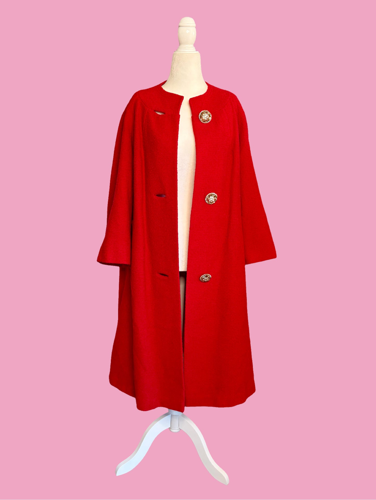 1950s Red Wool/Rhinestone Swing Coat