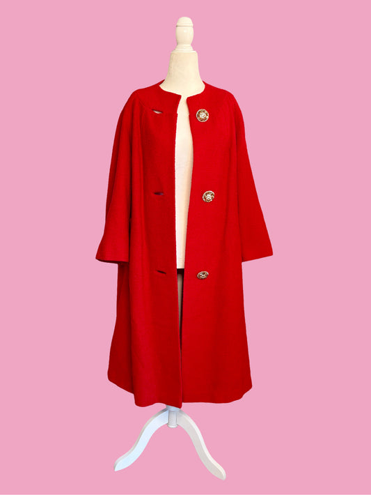 1950s Red Wool/Rhinestone Swing Coat