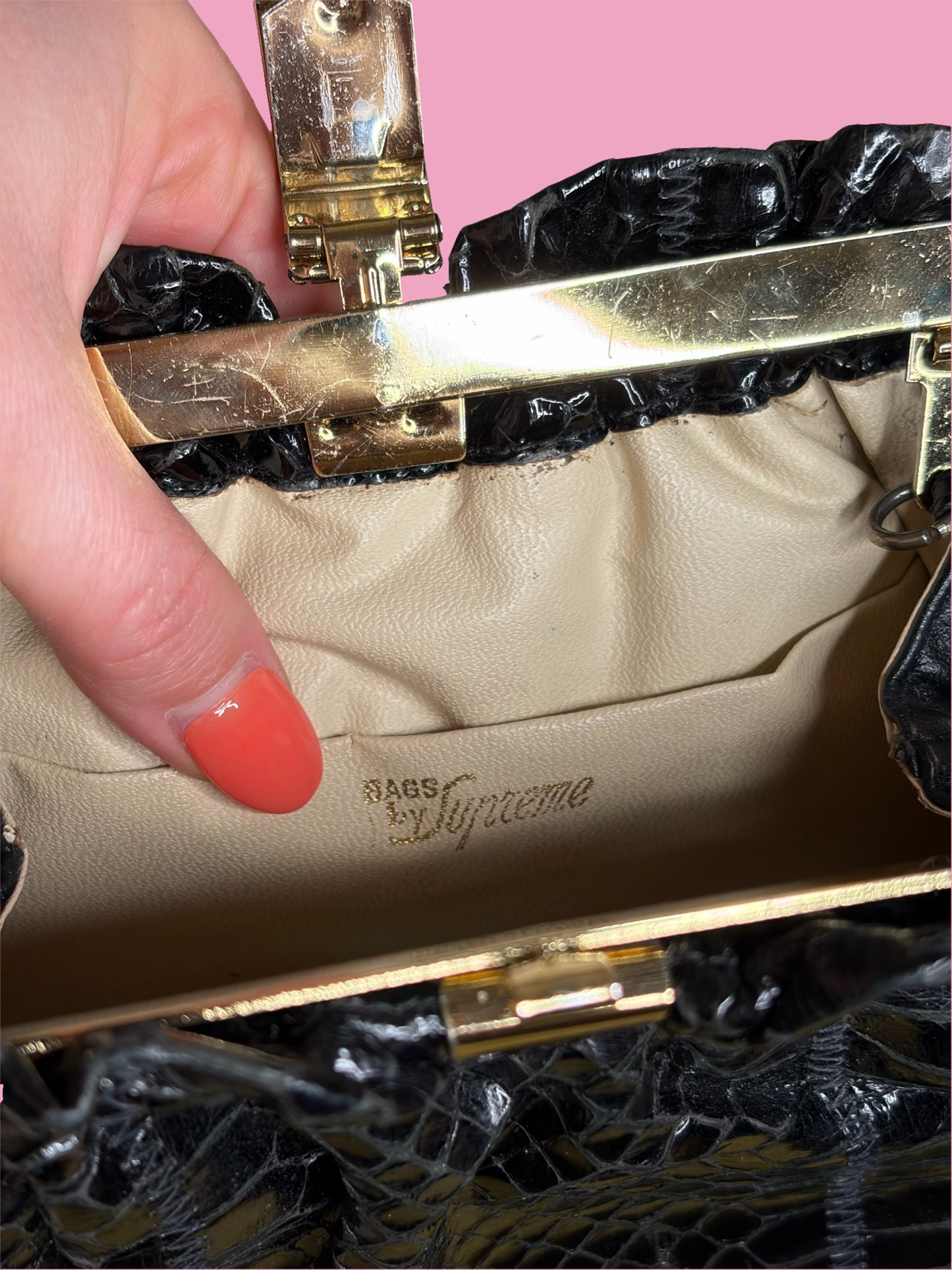 1970s Bags by Supreme Black Snakeskin Shoulder Bag