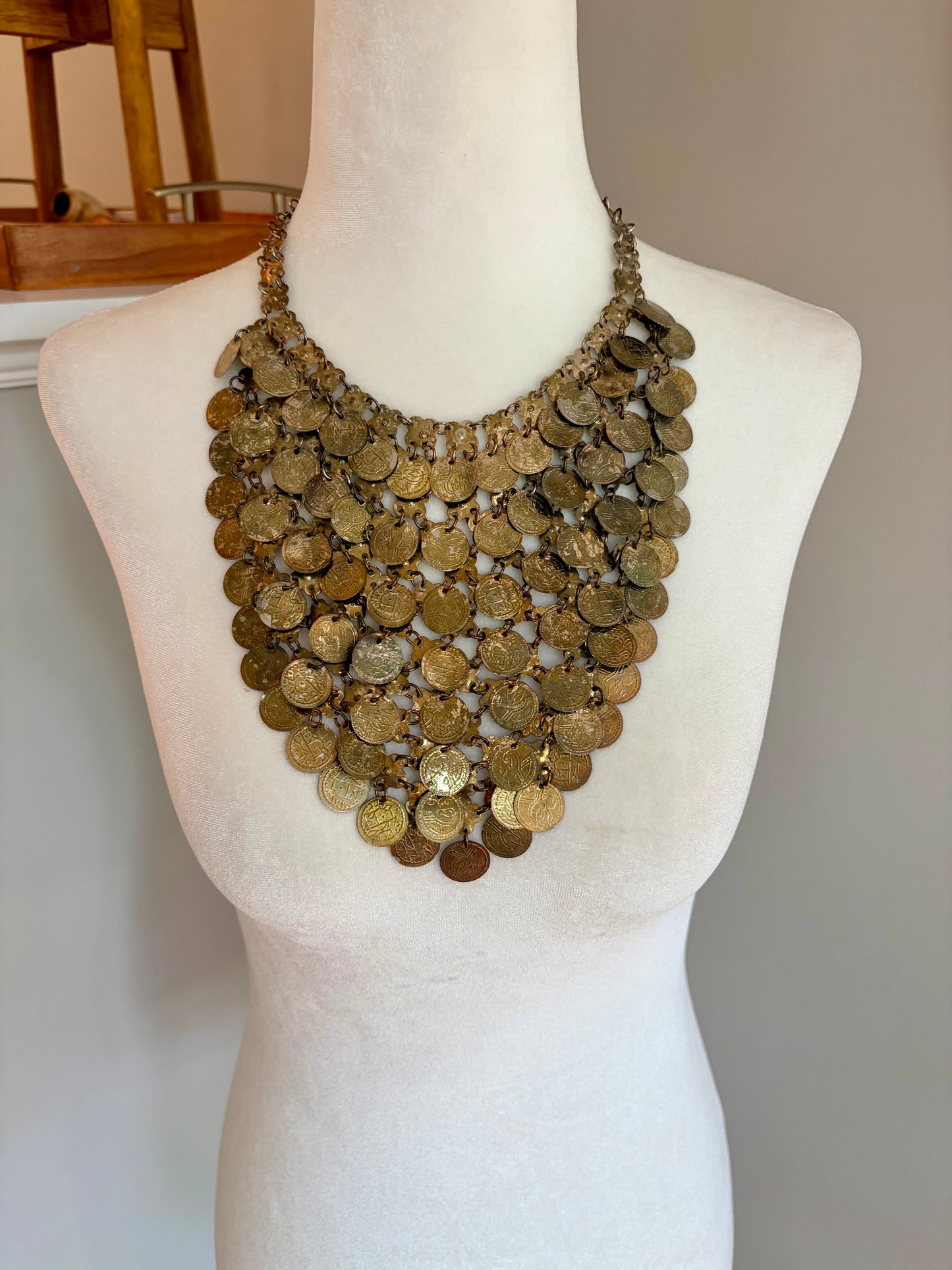 1960s Vintage Bohemian Coin Bib Necklace