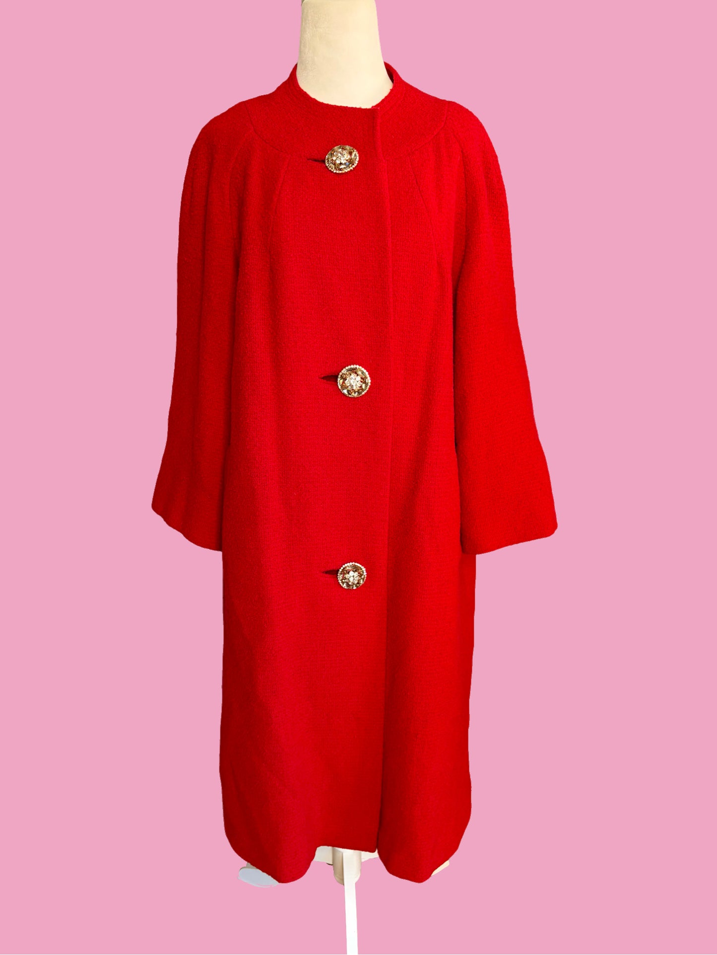 1950s Red Wool/Rhinestone Swing Coat