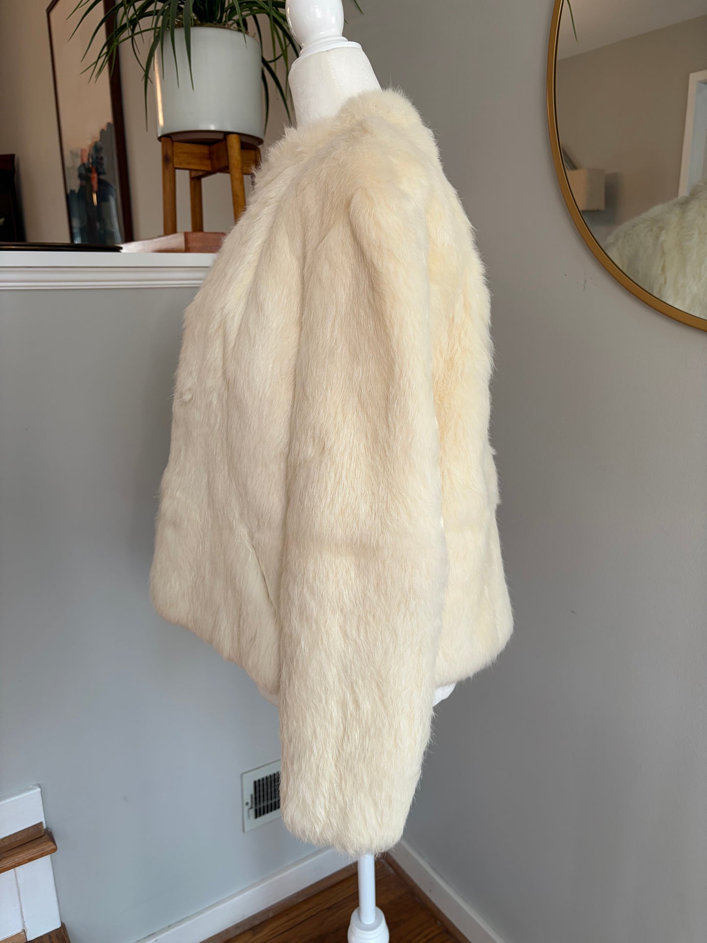1950s Cream Rabbit Fur Cropped Jacket