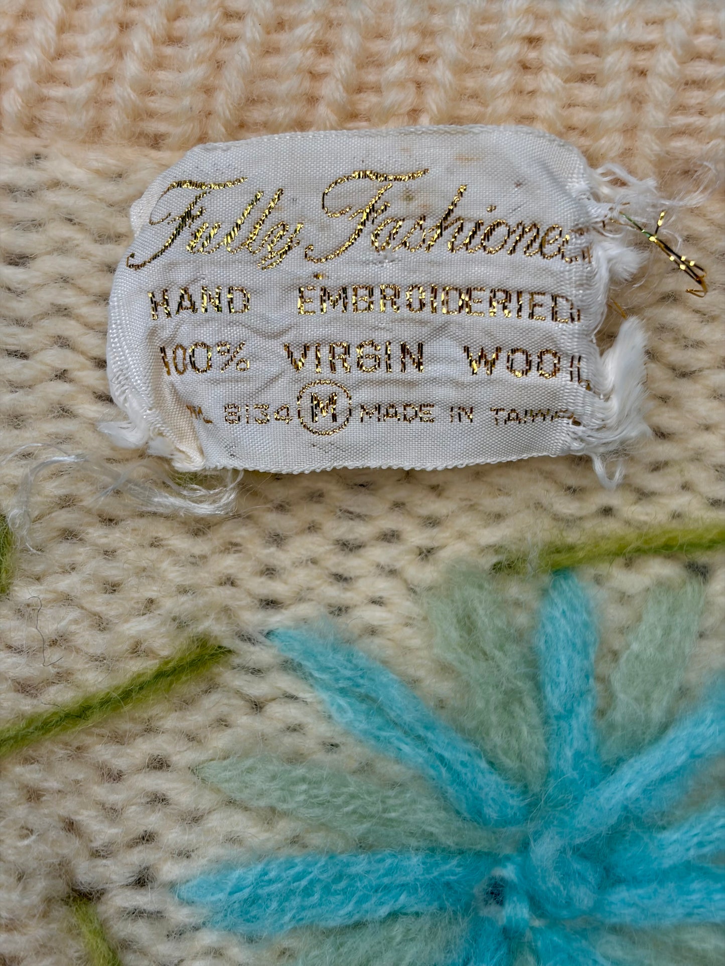 1960s Ivory Hand Embroidered Cardigan Sweater by Fully Fashioned