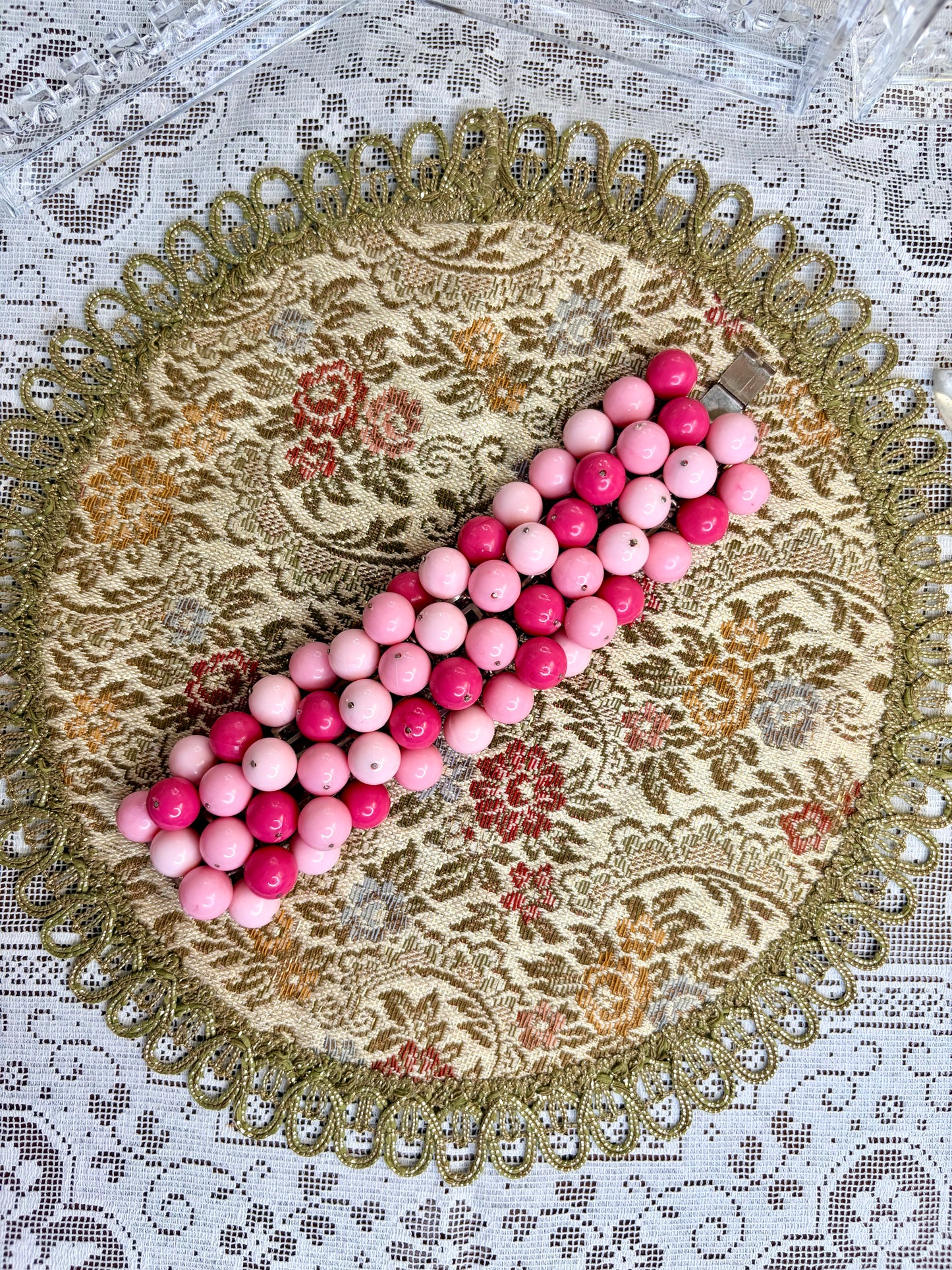 1960s Pink Beaded Ball Cha Cha Bracelet