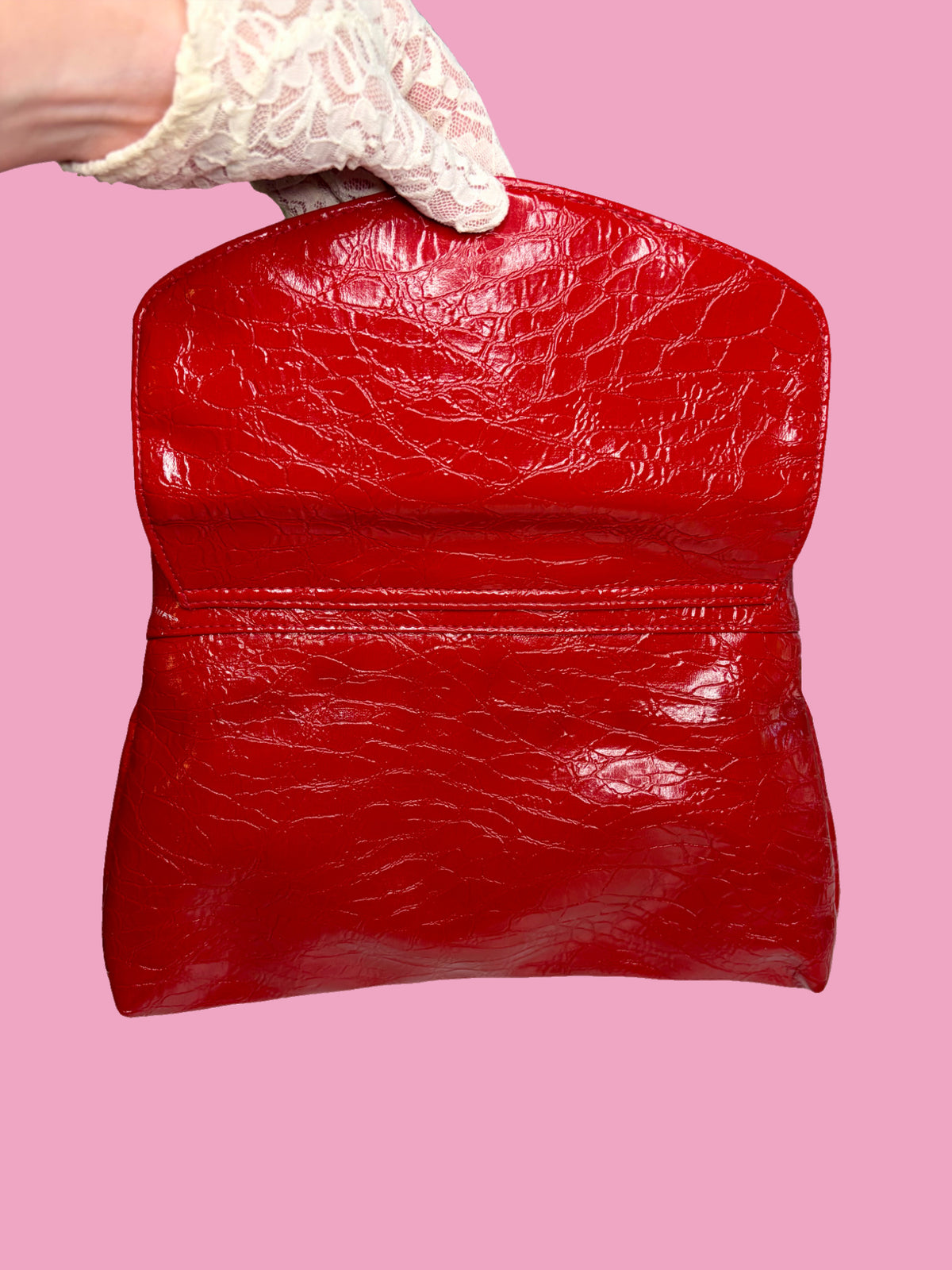 Vintage Large Cherry Red Faux Leather Clutch Bag