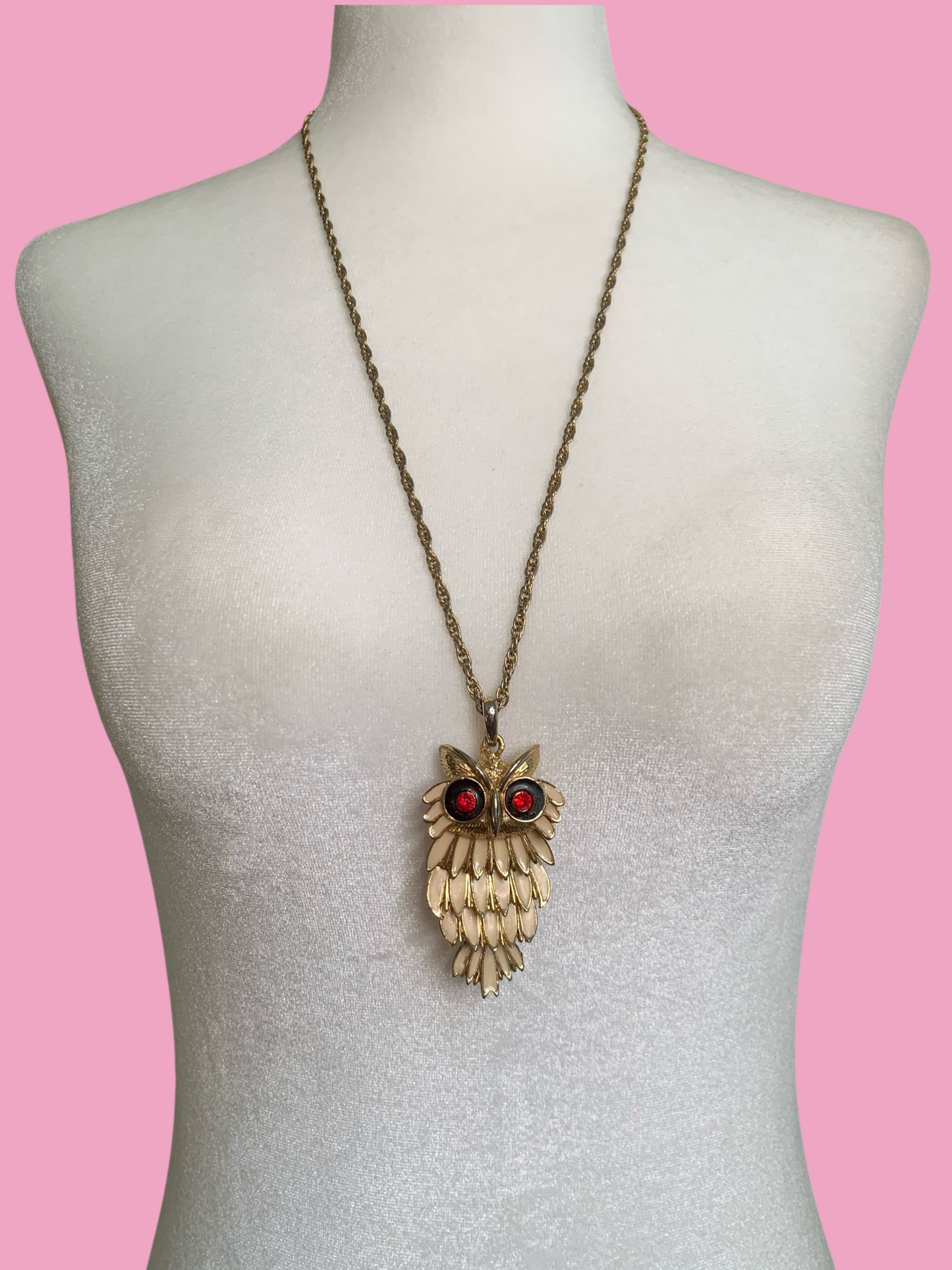 1970s Articulated Owl Pendant Necklace