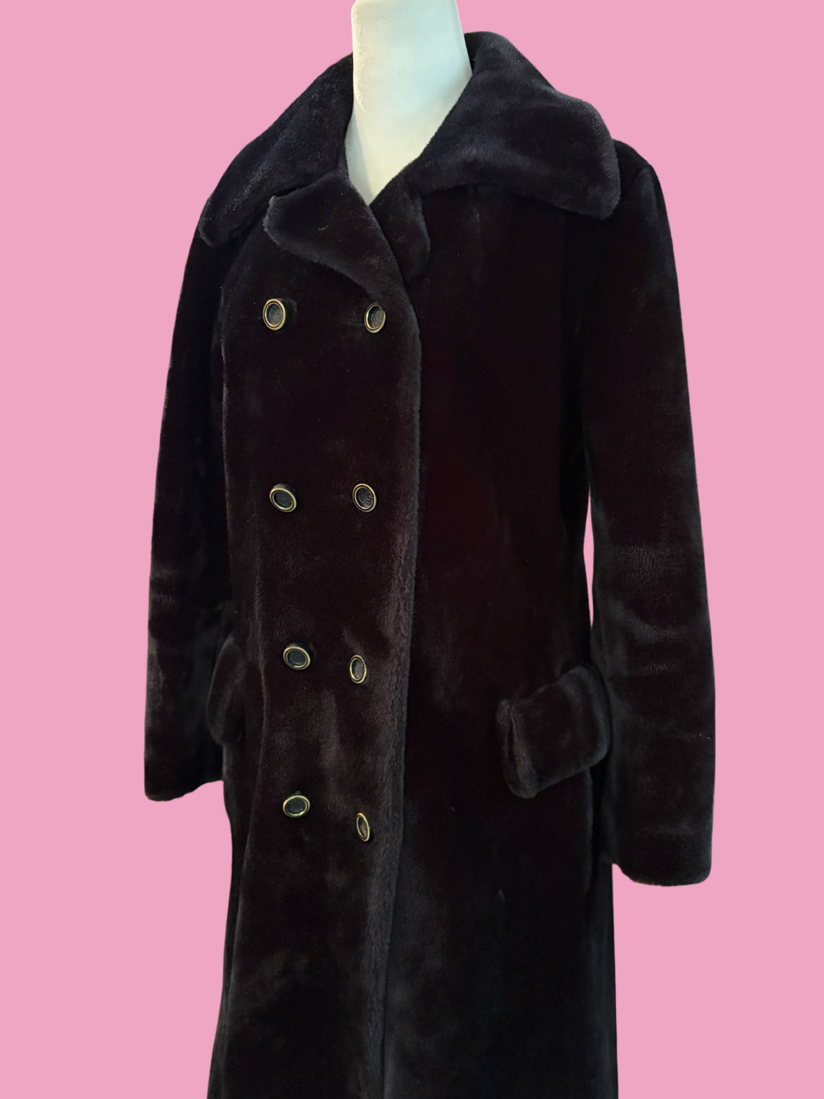 1970s Classic Double Breasted Faux Fur Coat by Borgazia