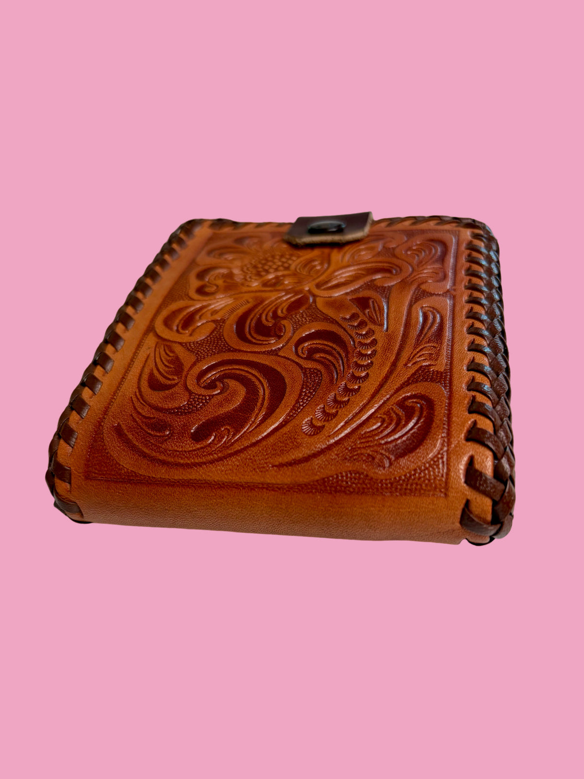 1970s Vintage NOS Deadstock Hand Tooled Floral Leather Wallet