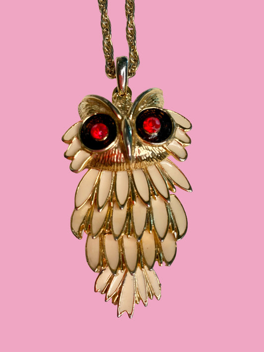 1970s Articulated Owl Pendant Necklace