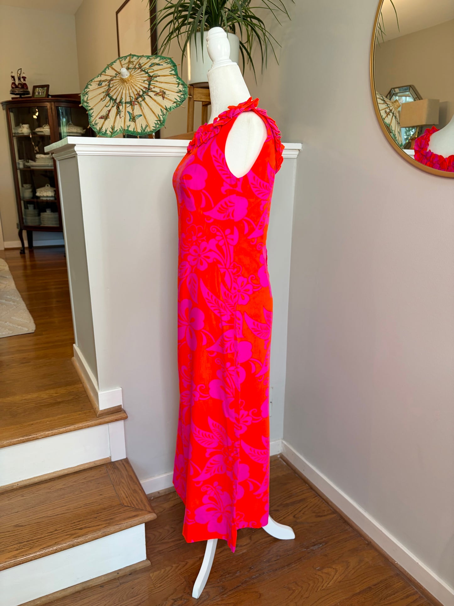1960s Hale Muu Hawaiian Day Glo Tiki Dress