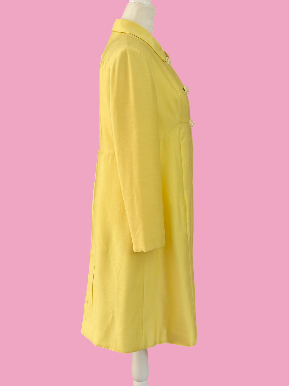 1960s Vintage Yellow Coat w/ Lucite/Rhinestone Buttons
