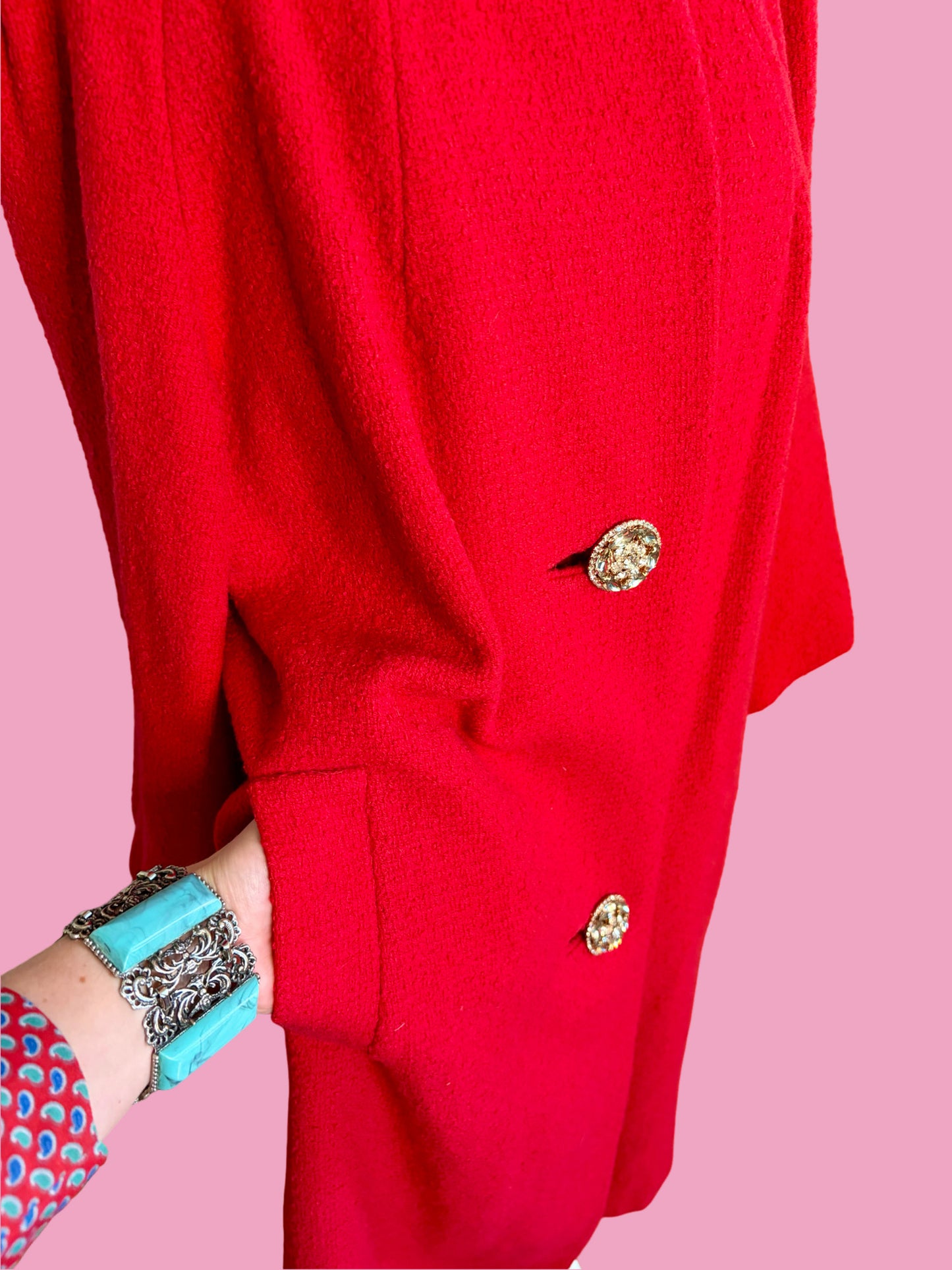 1950s Red Wool/Rhinestone Swing Coat