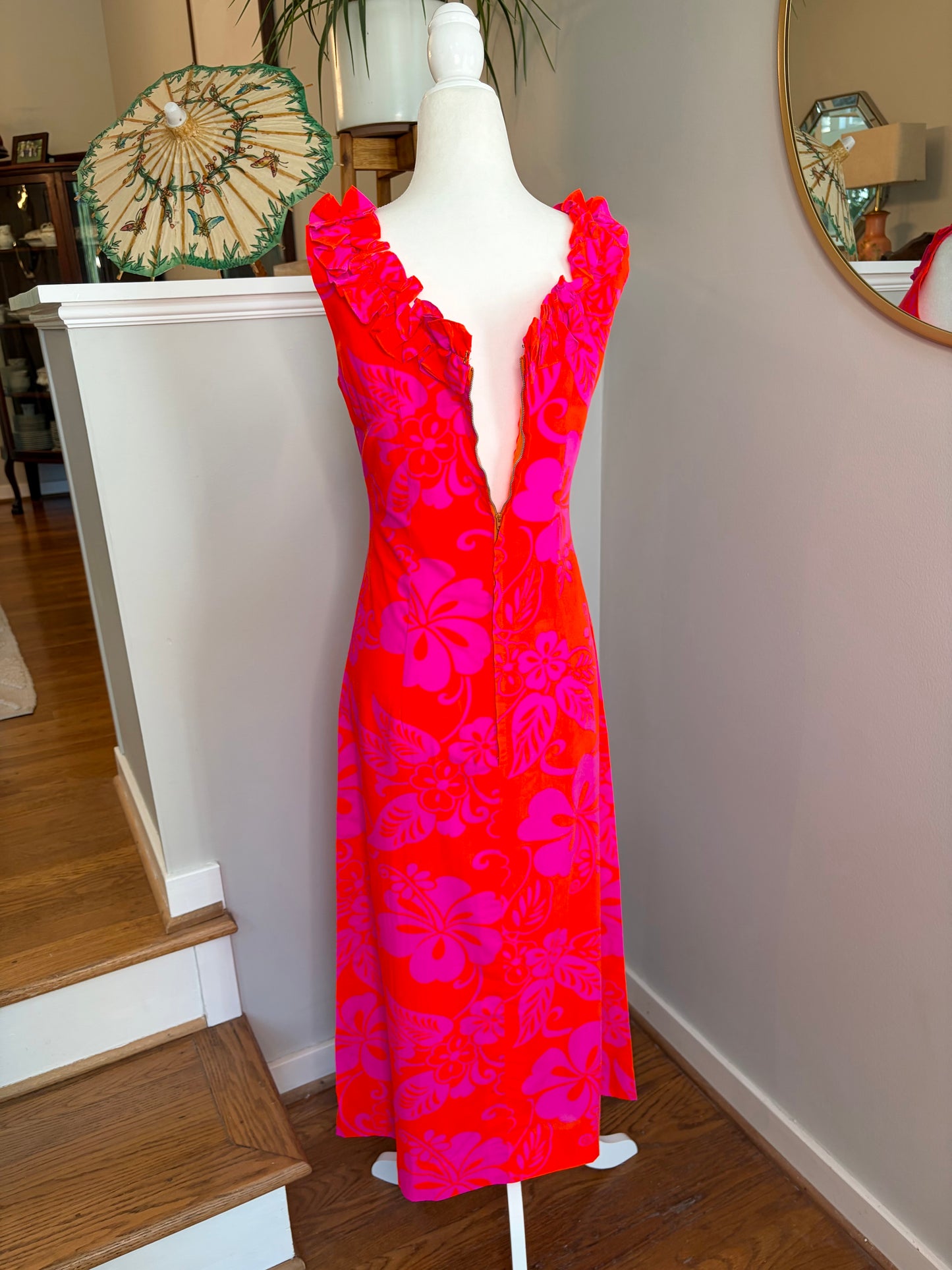 1960s Hale Muu Hawaiian Day Glo Tiki Dress