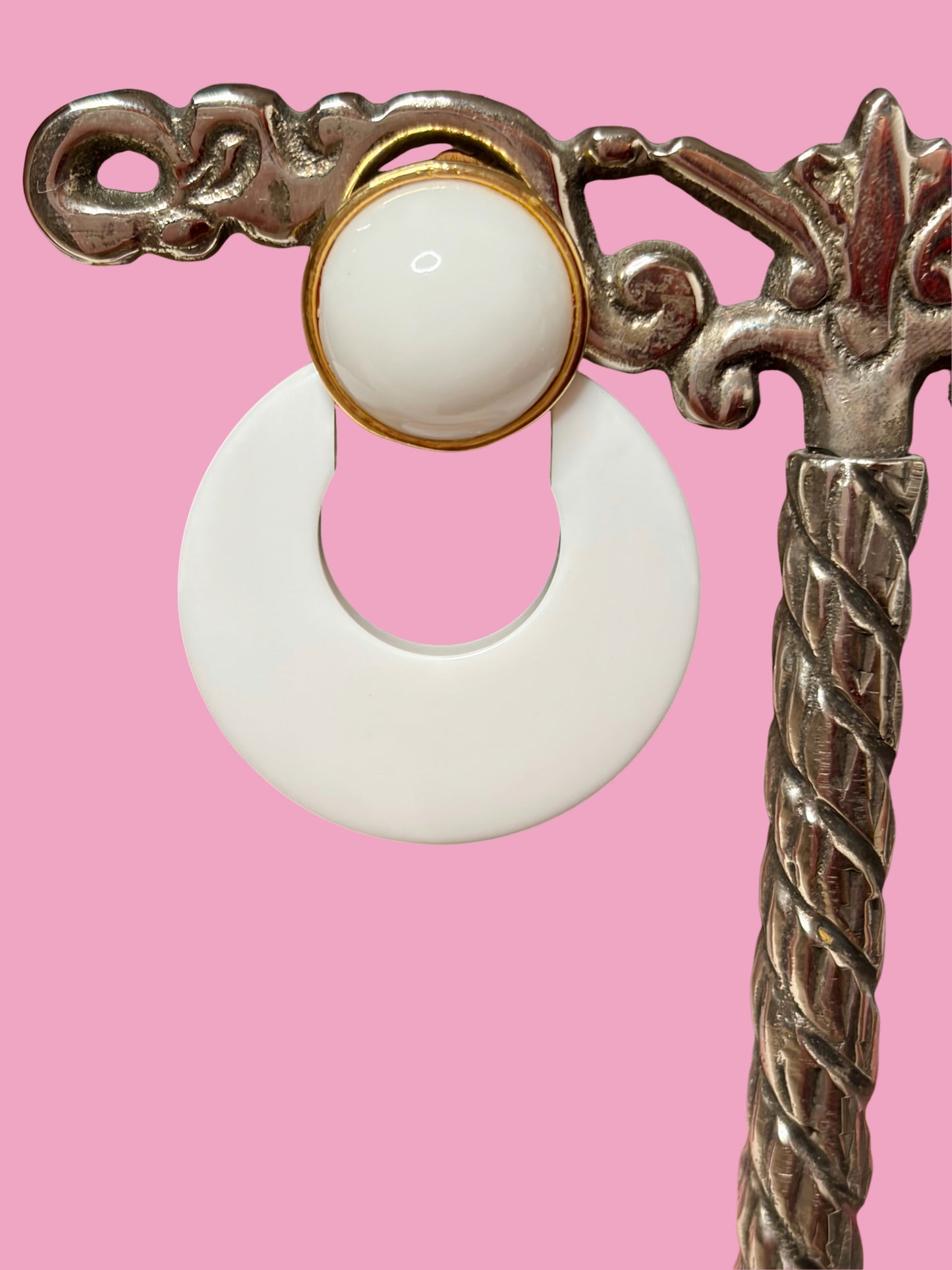 Vintage Les Bernard White Enamel Clip Dangle Earrings