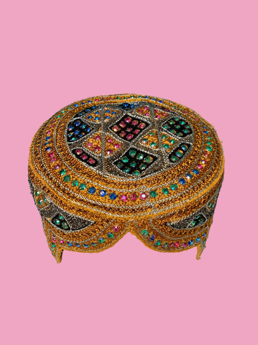 1970s Kufi Bejeweled Prayer Hat