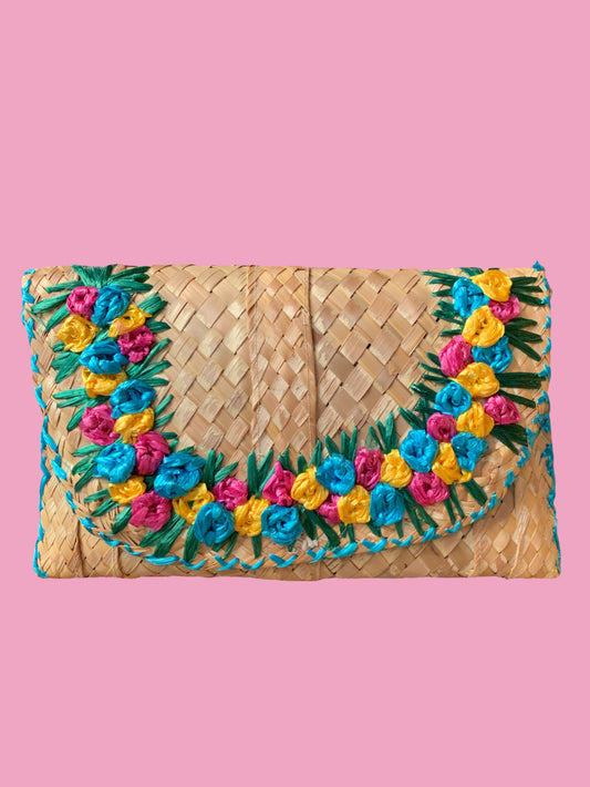 Floral Raffia Clutch