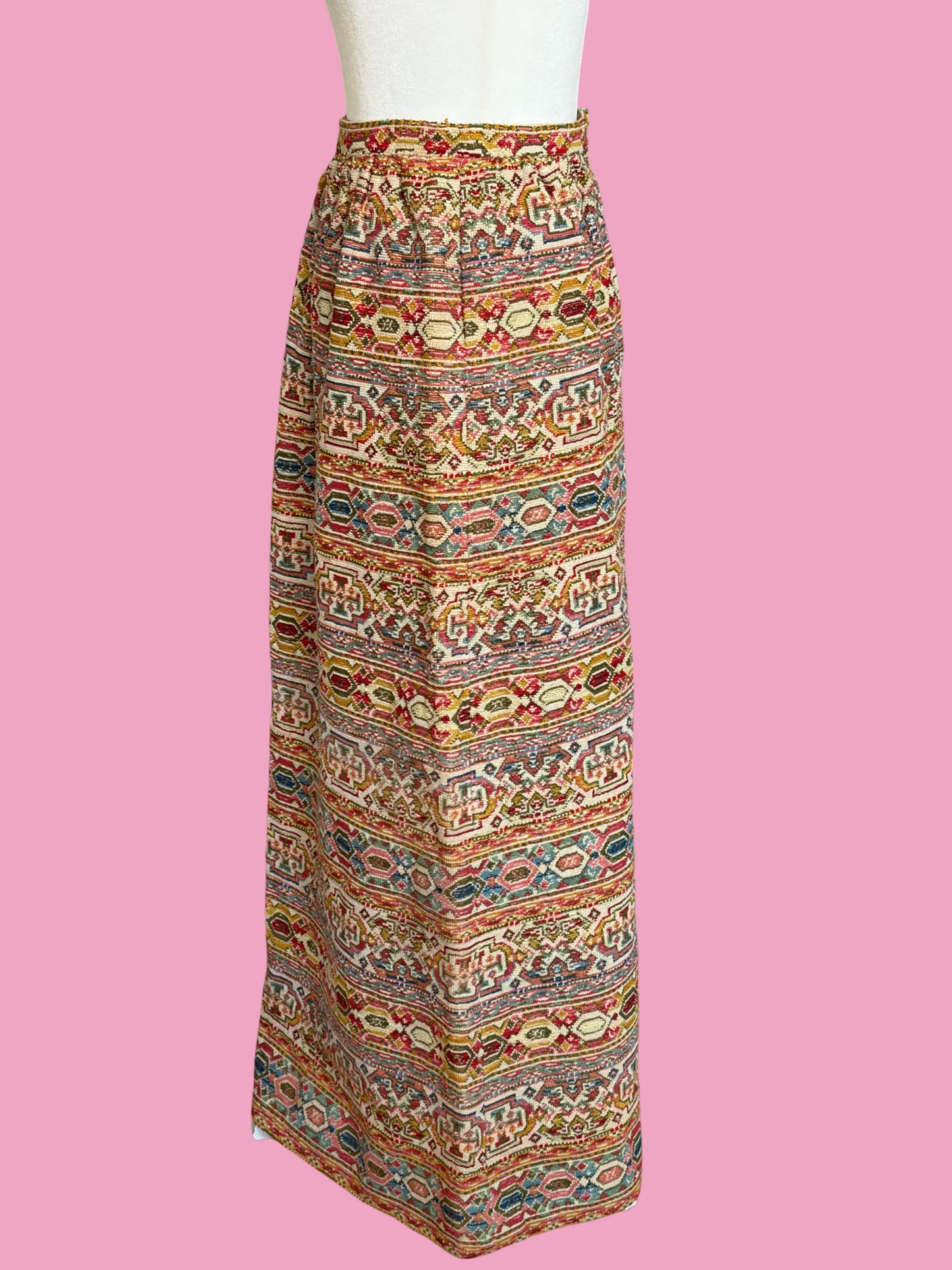 1960s Groovy Rainbow Needlepoint Maxi Skirt by Sloat New York