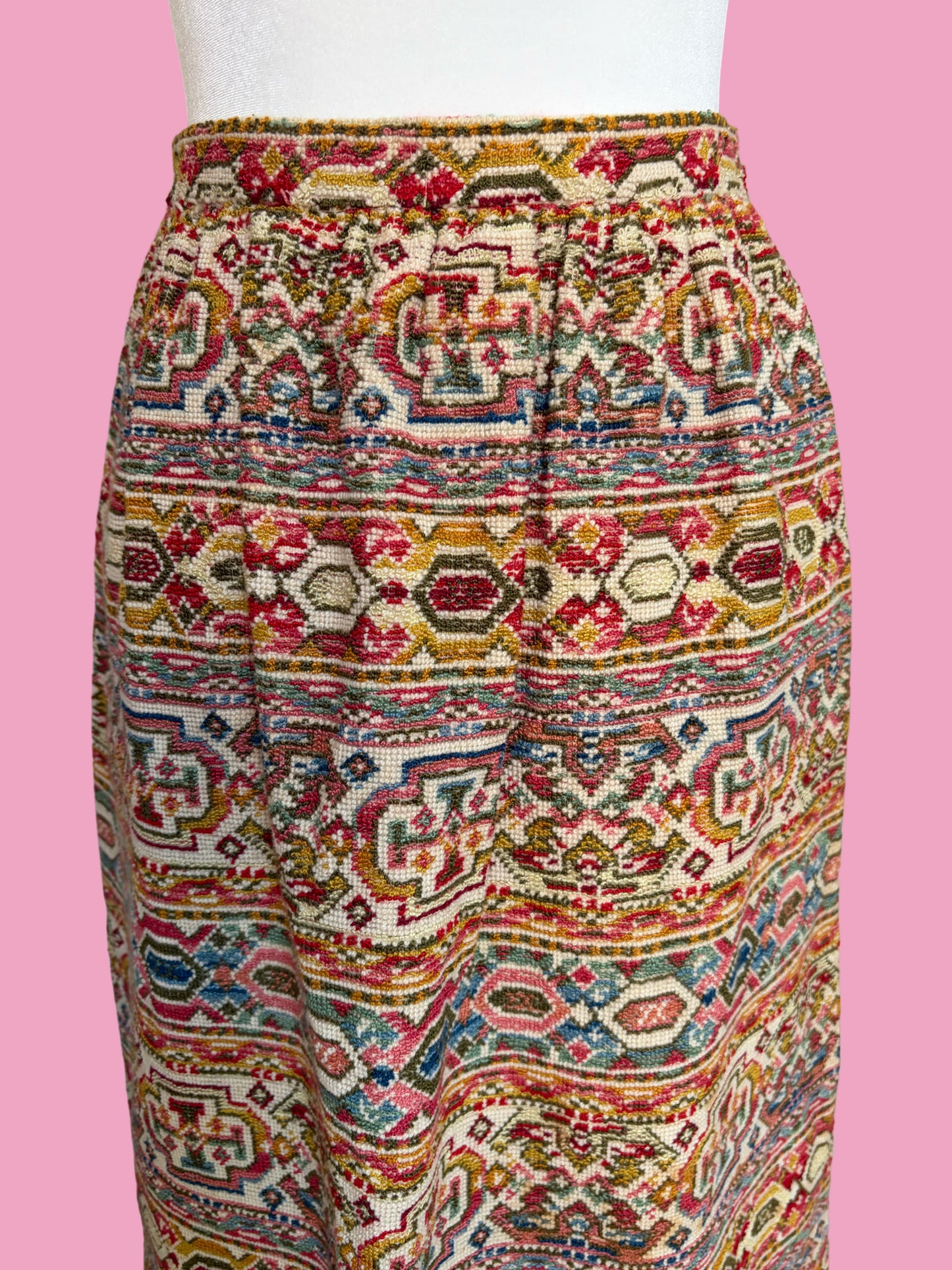 1960s Groovy Rainbow Needlepoint Maxi Skirt by Sloat New York
