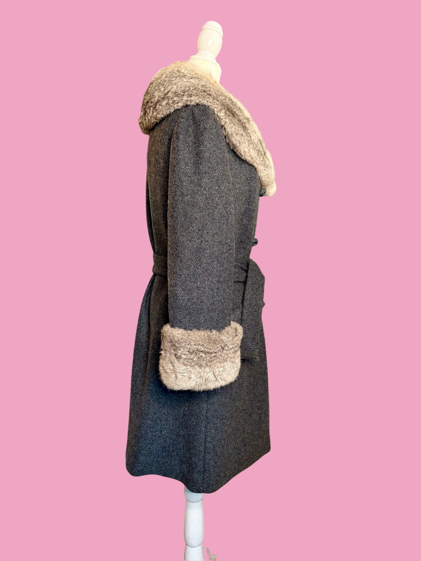 1970s Wool Coat with Rabbit Fur Trim