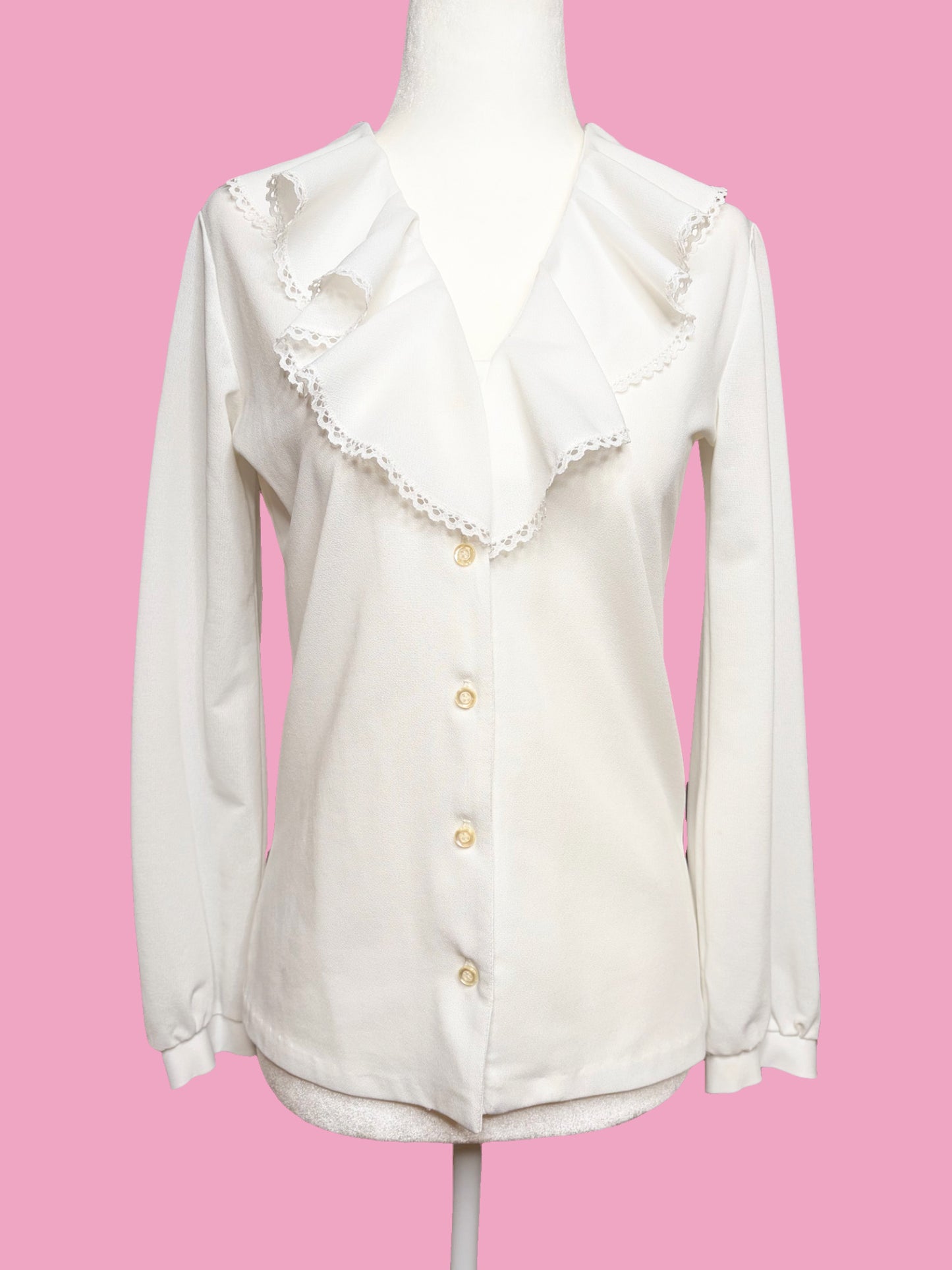 1970s Cooper Creations for La Vogue Ruffle/Lace Collar Blouse