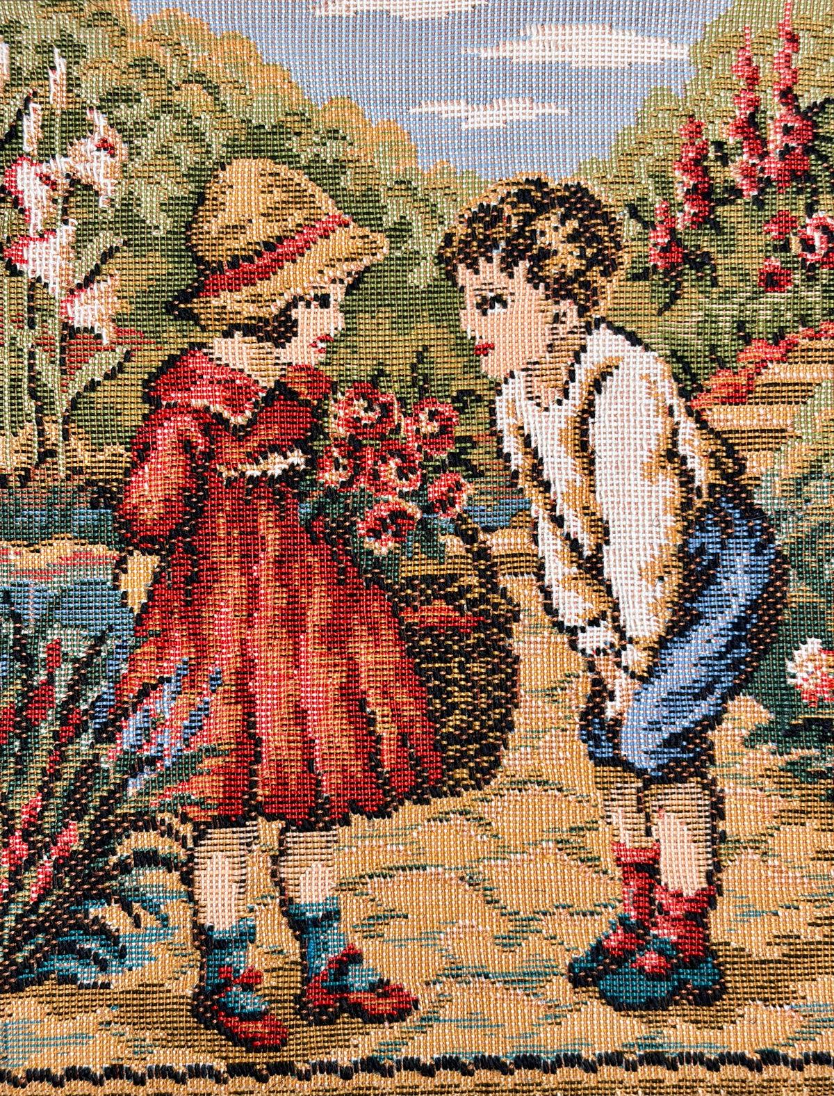 1950s Vintage “Children in Garden” Tapestry Handbag