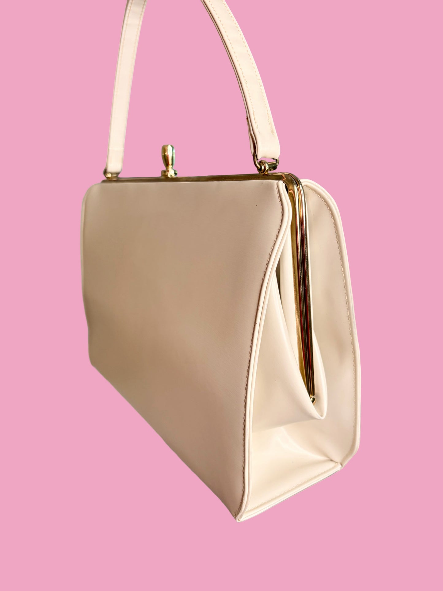 1950s Mid Century Cream Vinyl Handbag by Theodor California