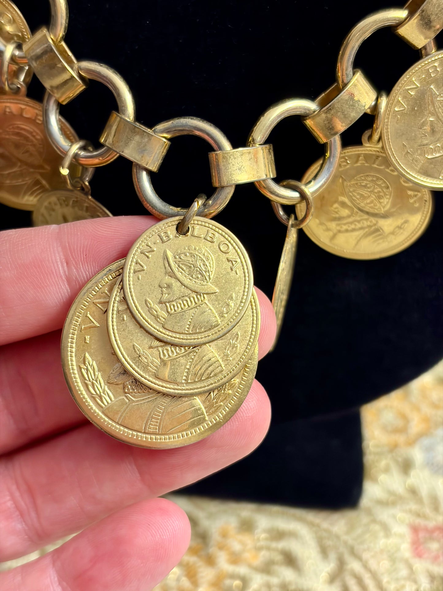 1980s Vintage VN Balboa Gold Tone Coin Necklace