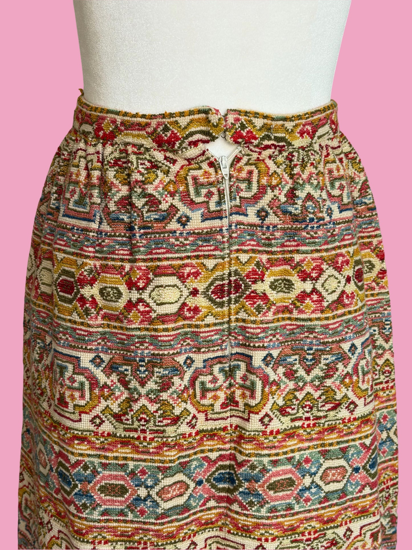 1960s Groovy Rainbow Needlepoint Maxi Skirt by Sloat New York