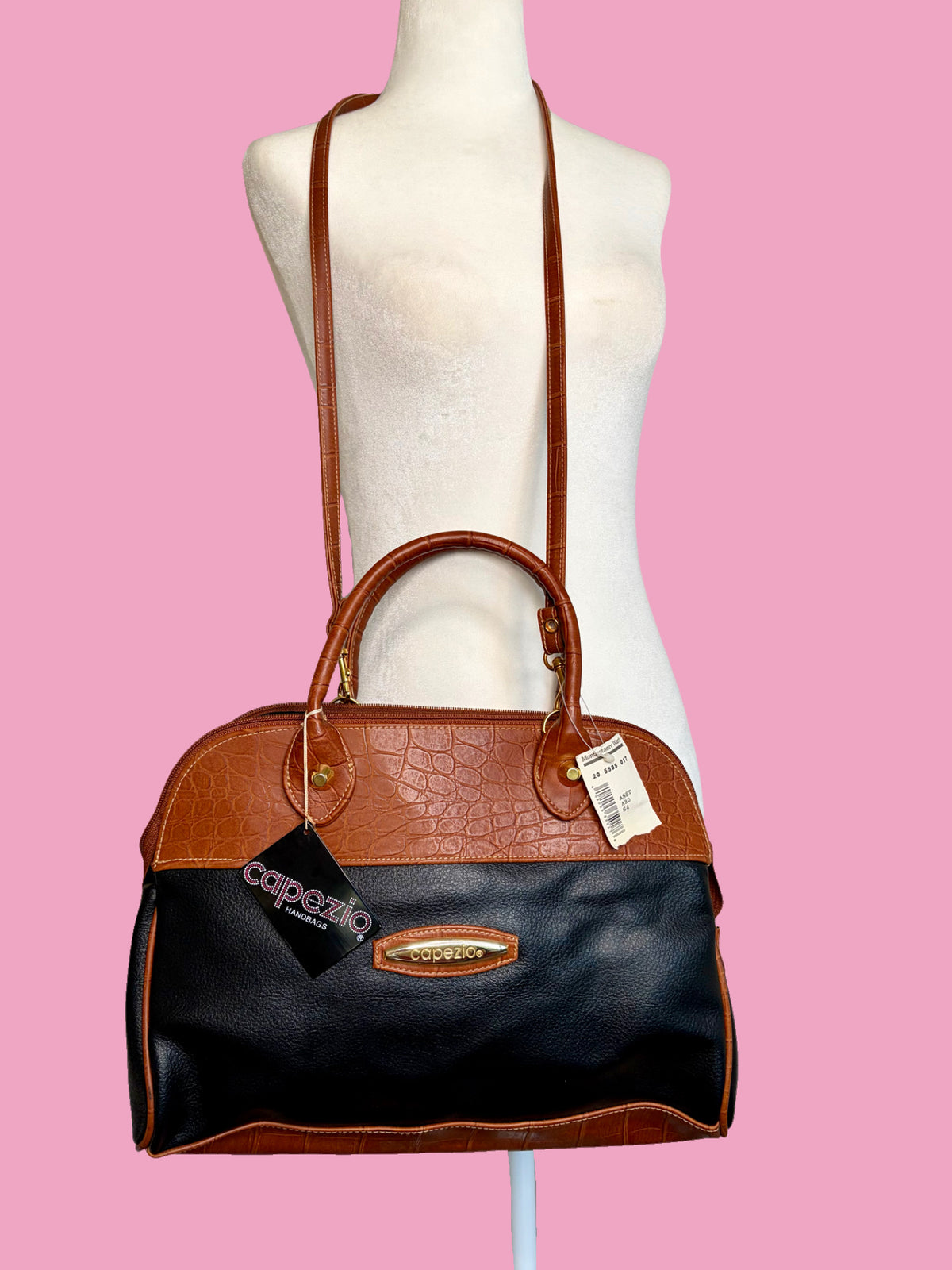 1980s Deadstock NWT Two Toned Crocodile Embossed Faux Leather Handbag by Capezio