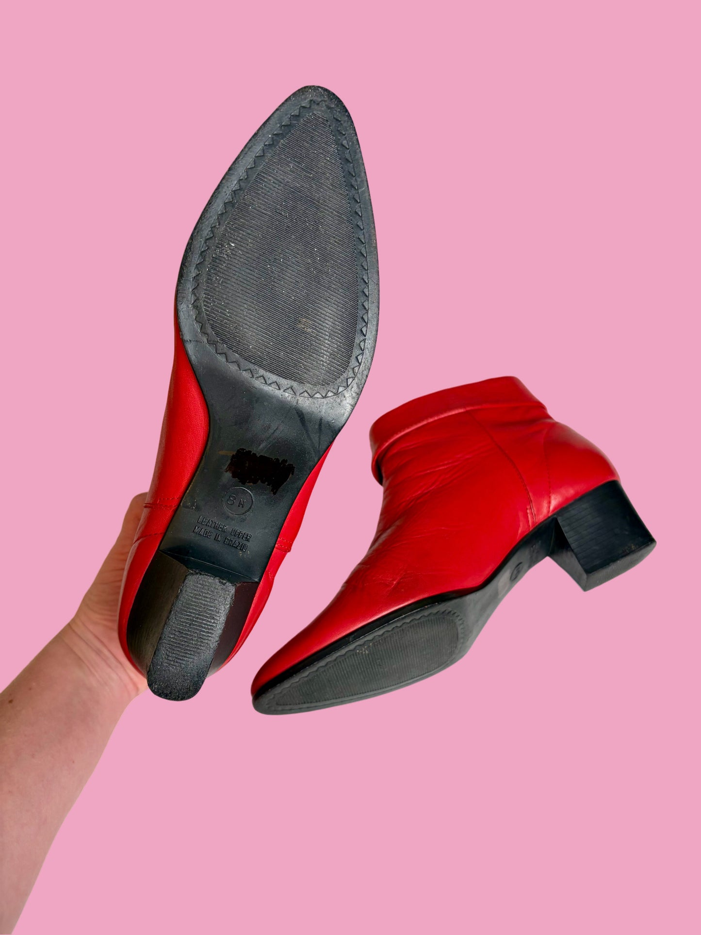 1980s Cherry Red Leather Cuffed Ankle Booties