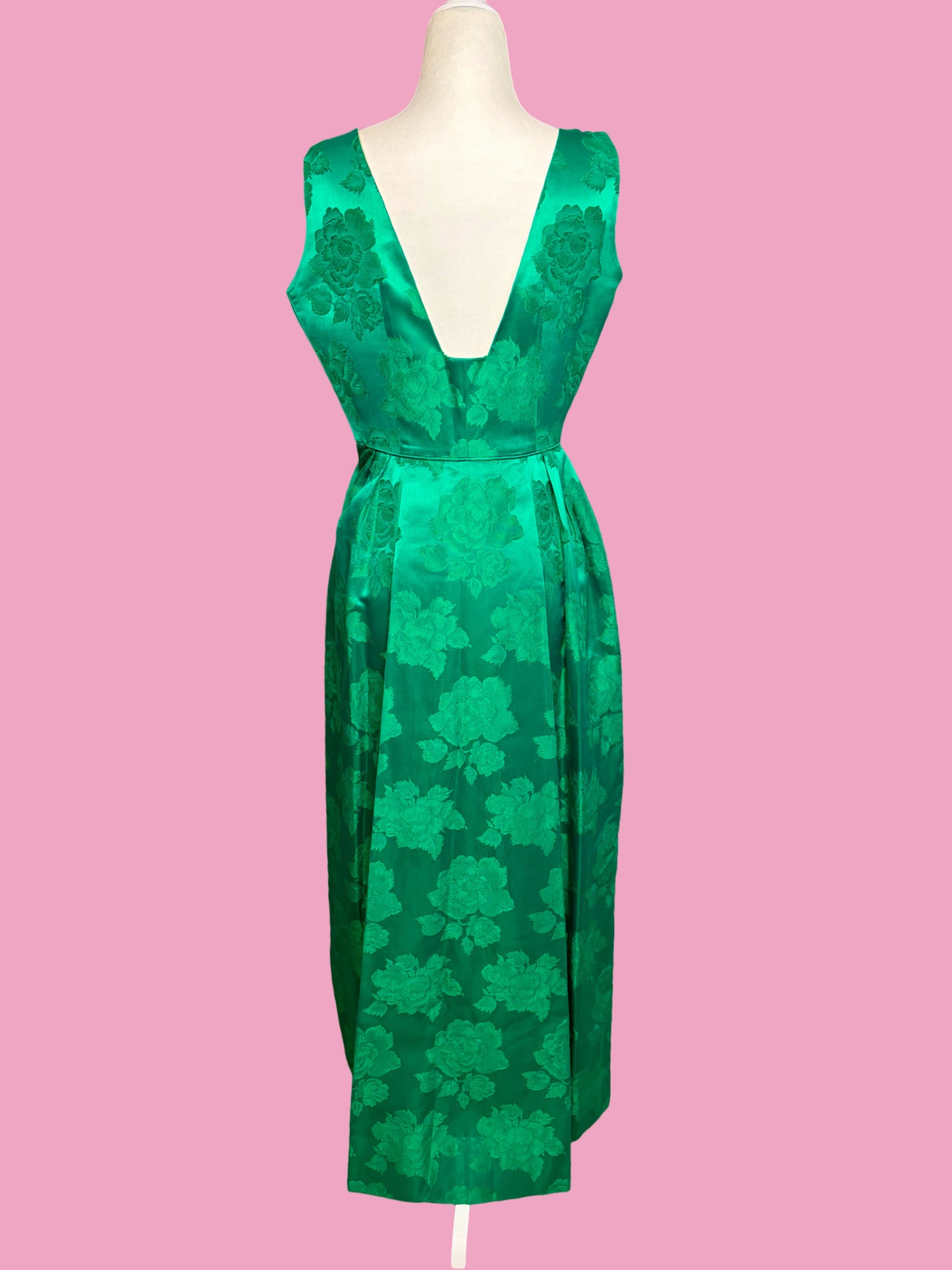 1950s Emerald Floral Brocade Party Dress with Matching Jacket