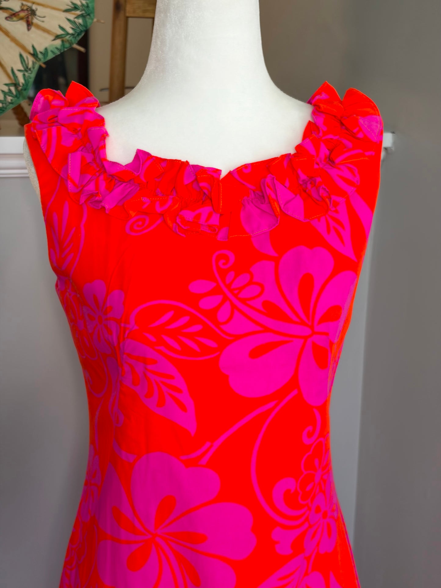 1960s Hale Muu Hawaiian Day Glo Tiki Dress