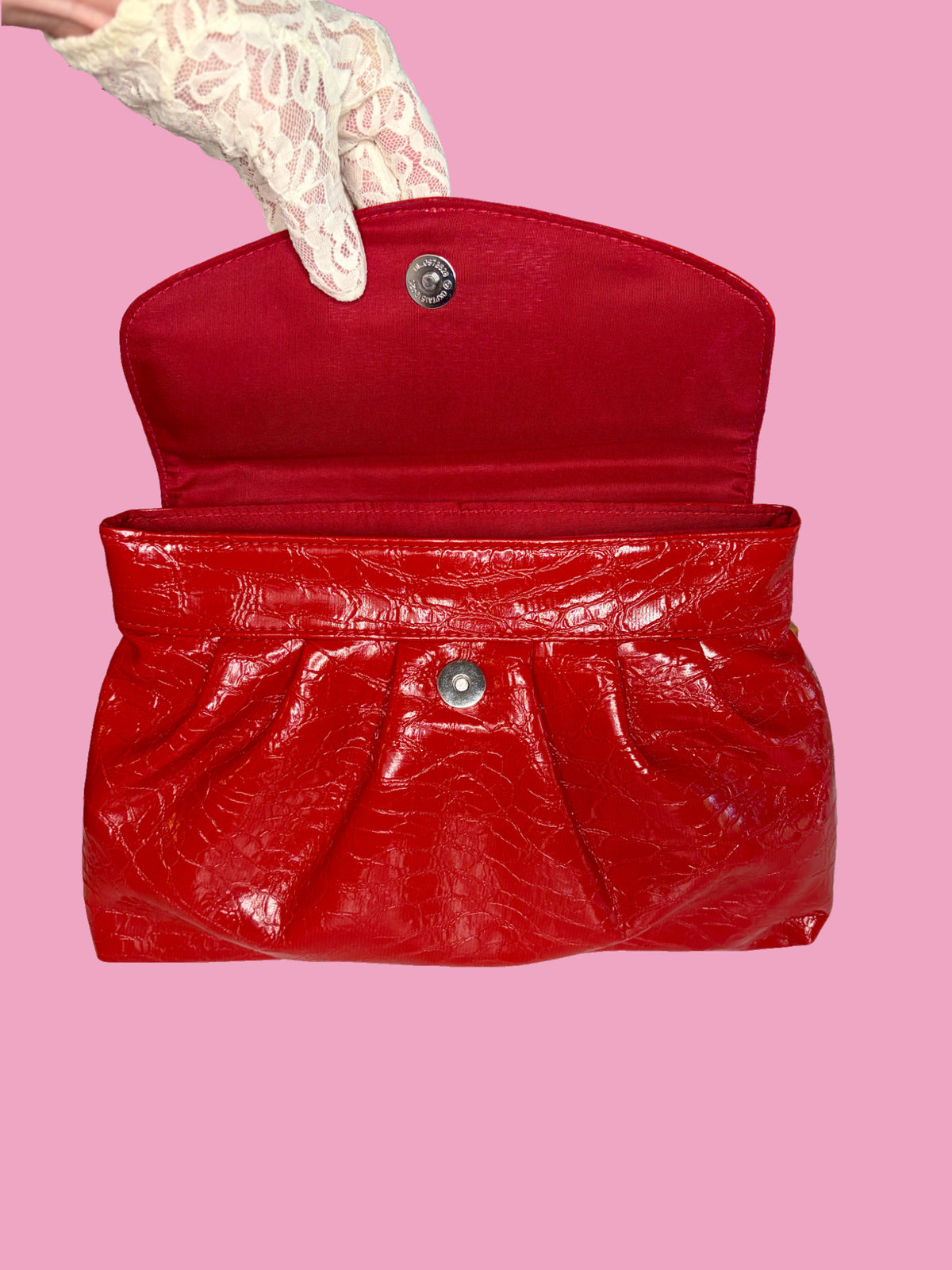 Vintage Large Cherry Red Faux Leather Clutch Bag