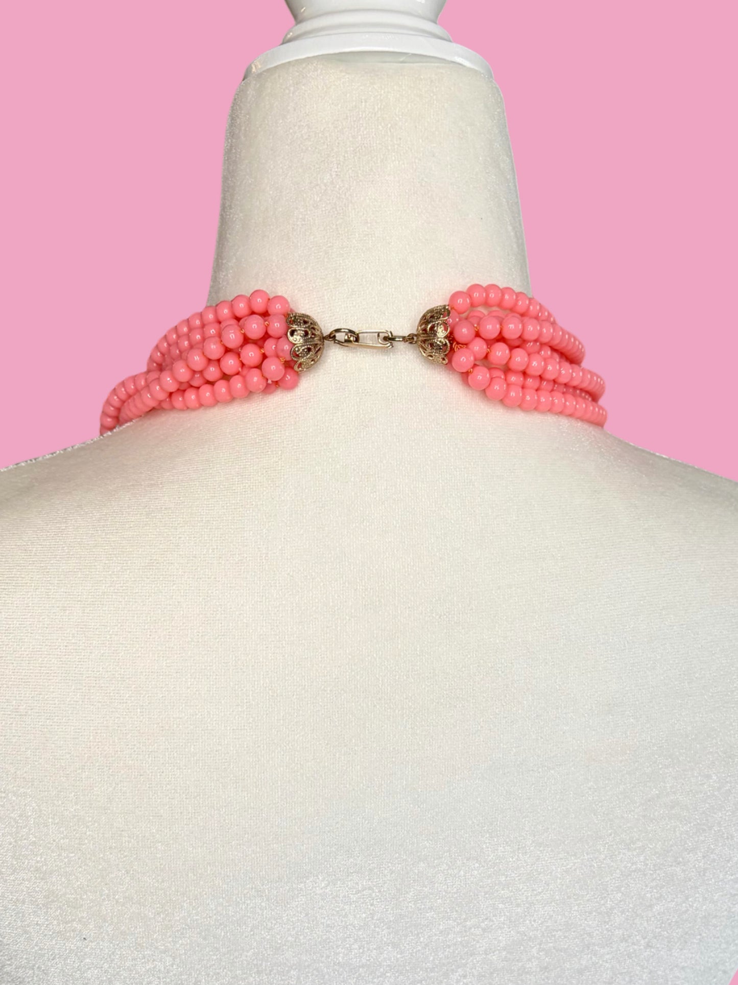 1960s Multi Strand Bubblegum Pink Plastic Necklace