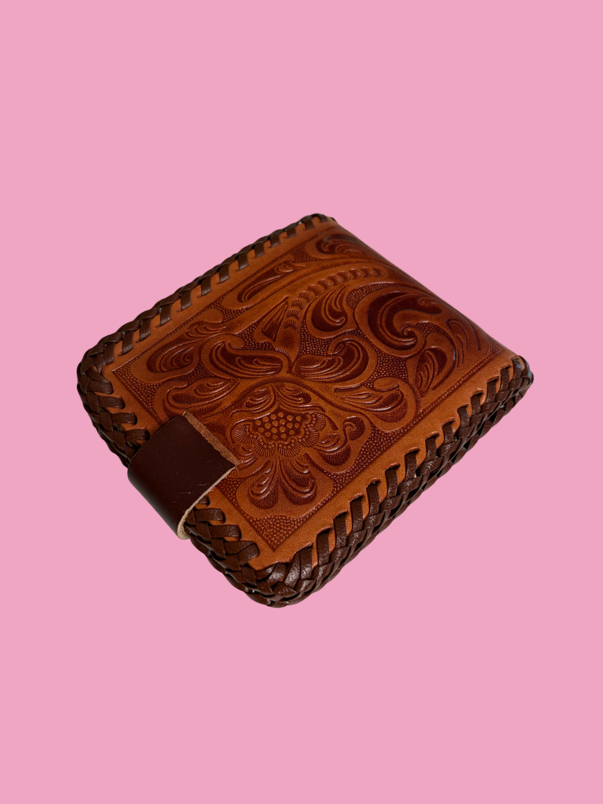 1970s Vintage NOS Deadstock Hand Tooled Floral Leather Wallet
