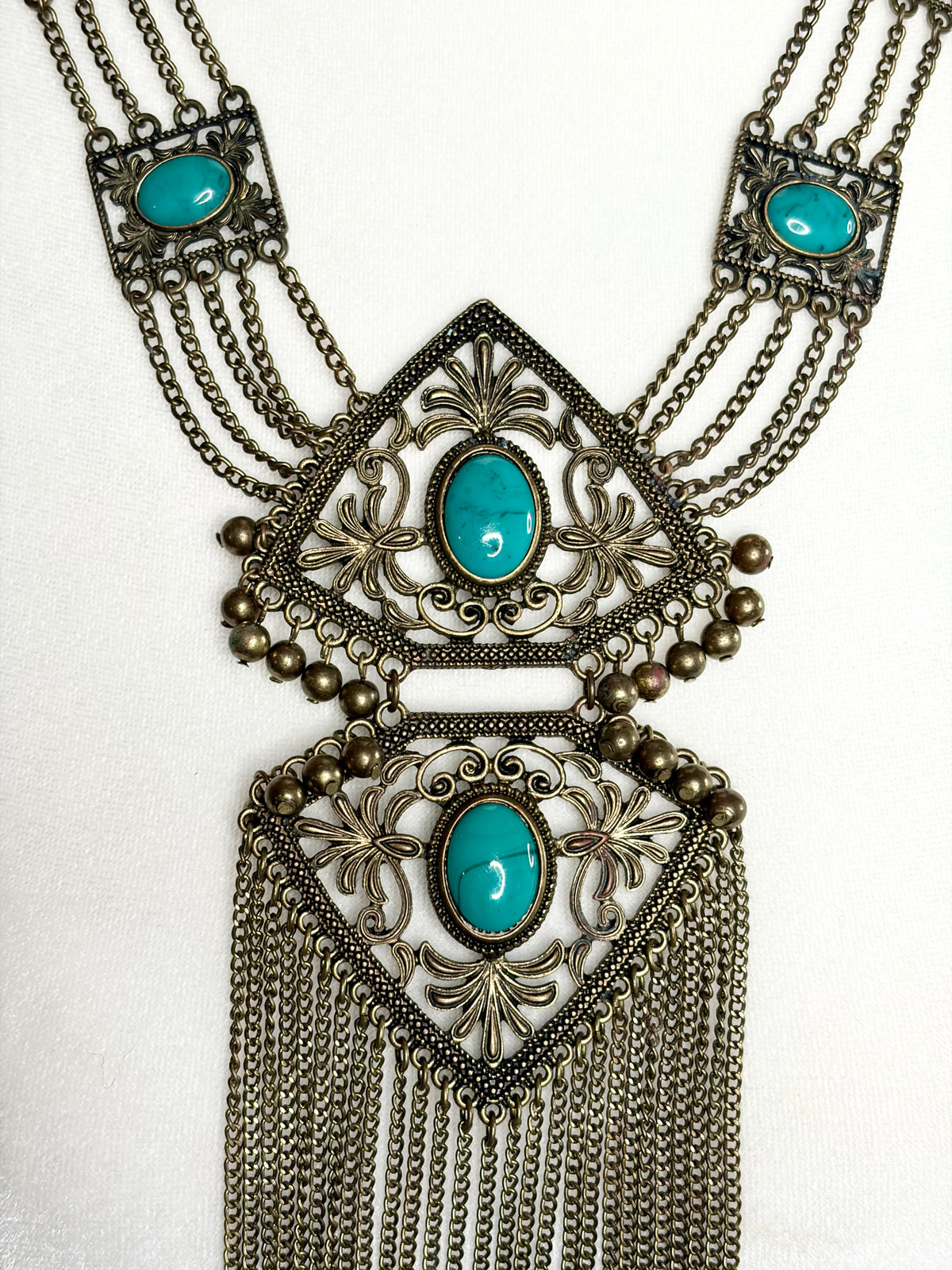 1960s Brass & Faux Turquoise Bib Necklace